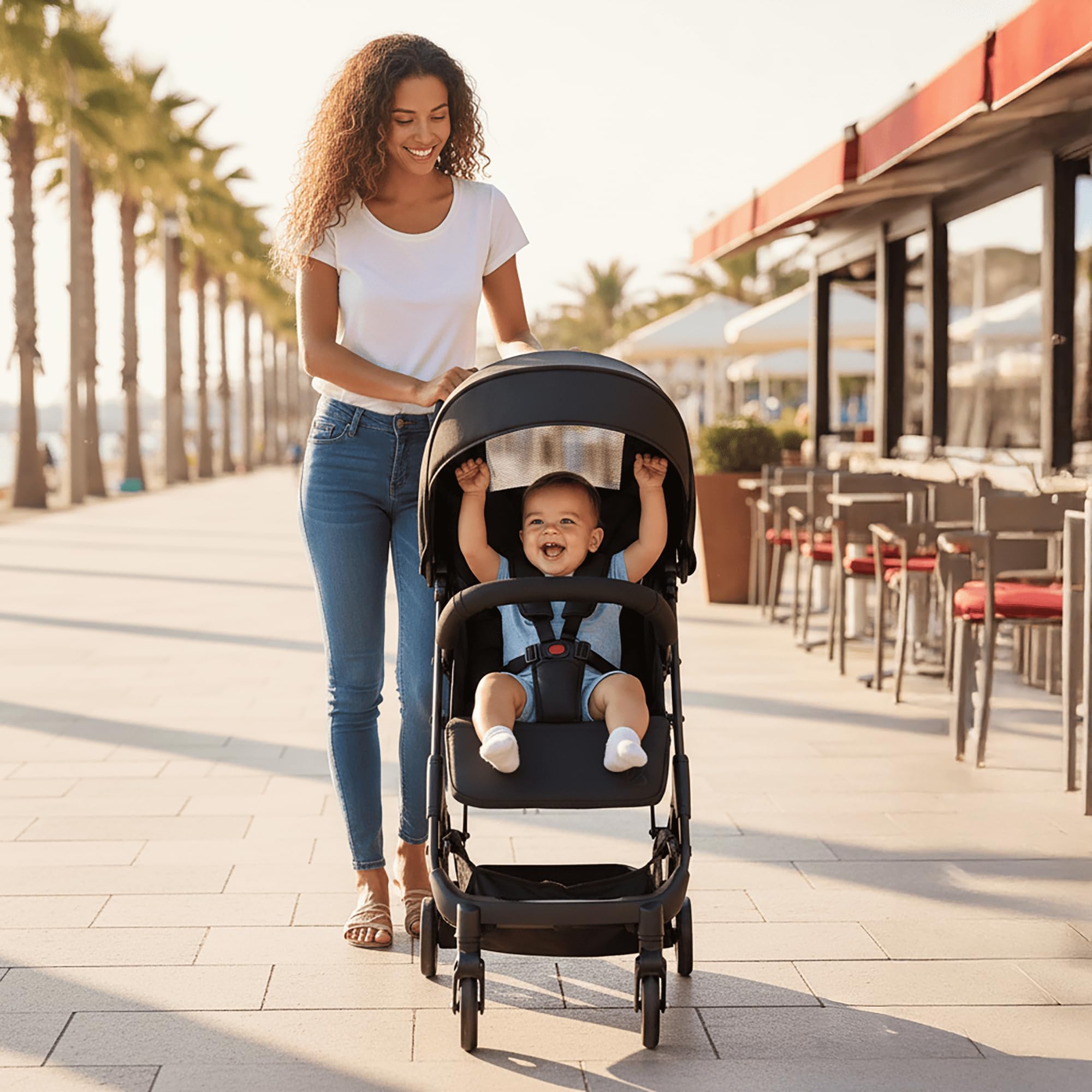 Asalvo AMSTERDAM Silla paseo, Cabina, Carrito bebé, Carro para bebés, Ultraligera, Confortable, Capota Ajustable, Manejable, Plegado con una mano, Asa Trolley, Desde 6 Meses, Carga Máx 23 kg, Negro