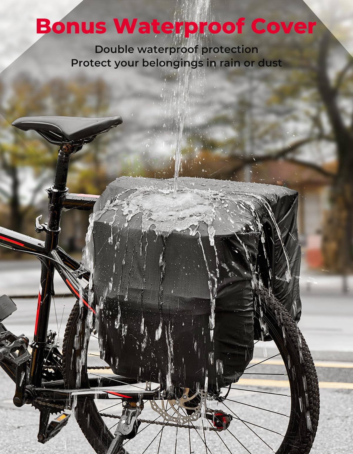 KEMIMOTO Bike Bag Bicycle Panniers Rear Rack Bag, 34L Large Capacity Water Resistant Bicycle Trunk Bag, Bike Saddle Bag for Grocery Shopping, Support for Width Less Than 6 inches Bike Rack, Grey