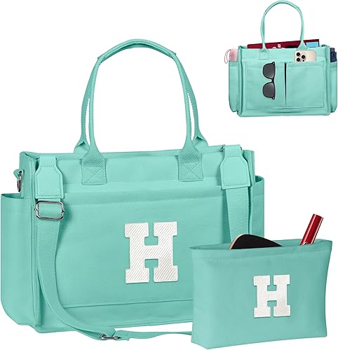 Miniatura 73 de Easter Basket Stuffers, Initial Tote Bag with Makeup Bag, Birthday Gifts for Women, Teen Girl Gifts Trendy Stuff Beige,Negro