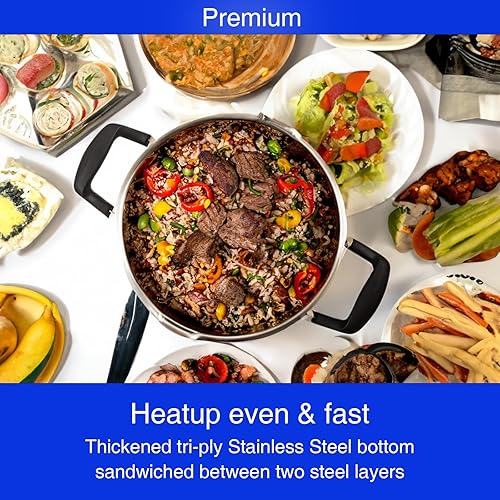 Miniatura 4 de Cyrder - Olla de acero inoxidable para pasta, 5 cuartos de galón, colador en tapa de vidrio, dos boquillas laterales, olla inferior de cápsula,