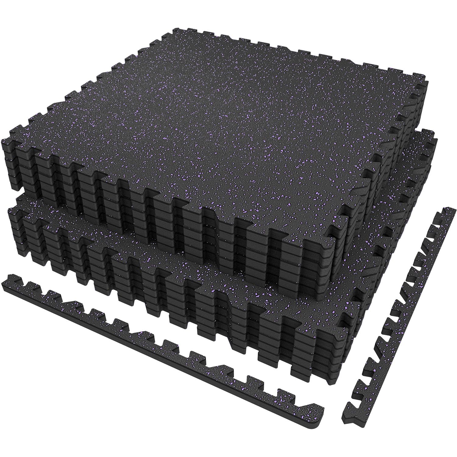 AIRHOP 6 pz 60x60x1,4cm Tappetino per Attrezzature da Esercizio, Superficie in Gomma Robusta e Spessa,Tappetino Puzzle per la Protezione del Pavimento,per Palestra e Casa,Tappetino Fitness Nero&viola