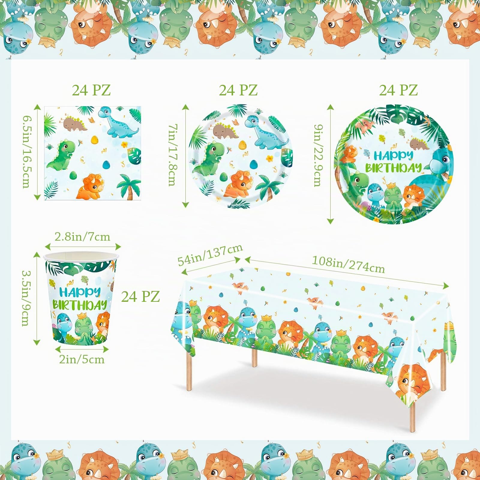 97 Pezzi Decorazioni Festa a Tema , Set Compleanno Dinosauri, Piatti di Carta, Bicchieri di Carta, Tovaglioli, Forniture per Feste di Compleanno a Tema Bambino Dinosauro