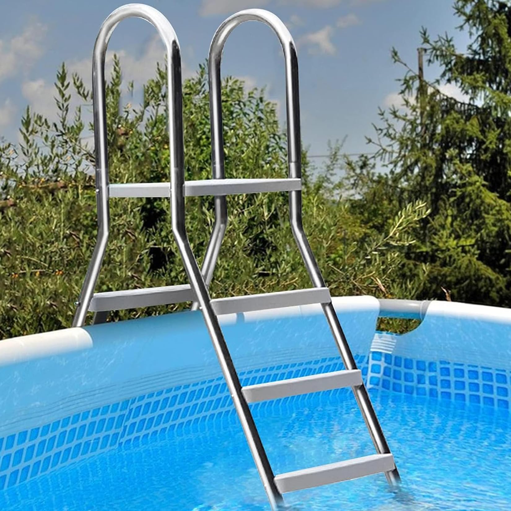 BOTOWI Échelle de Piscine Hors Sol 4 marches, Escabeau pour piscines Hors Sol,Échelle de marches de Piscine Robuste,304 Escaliers de Piscine en Acier Inoxydable pour Adultes Enfants, Charge 500 LB