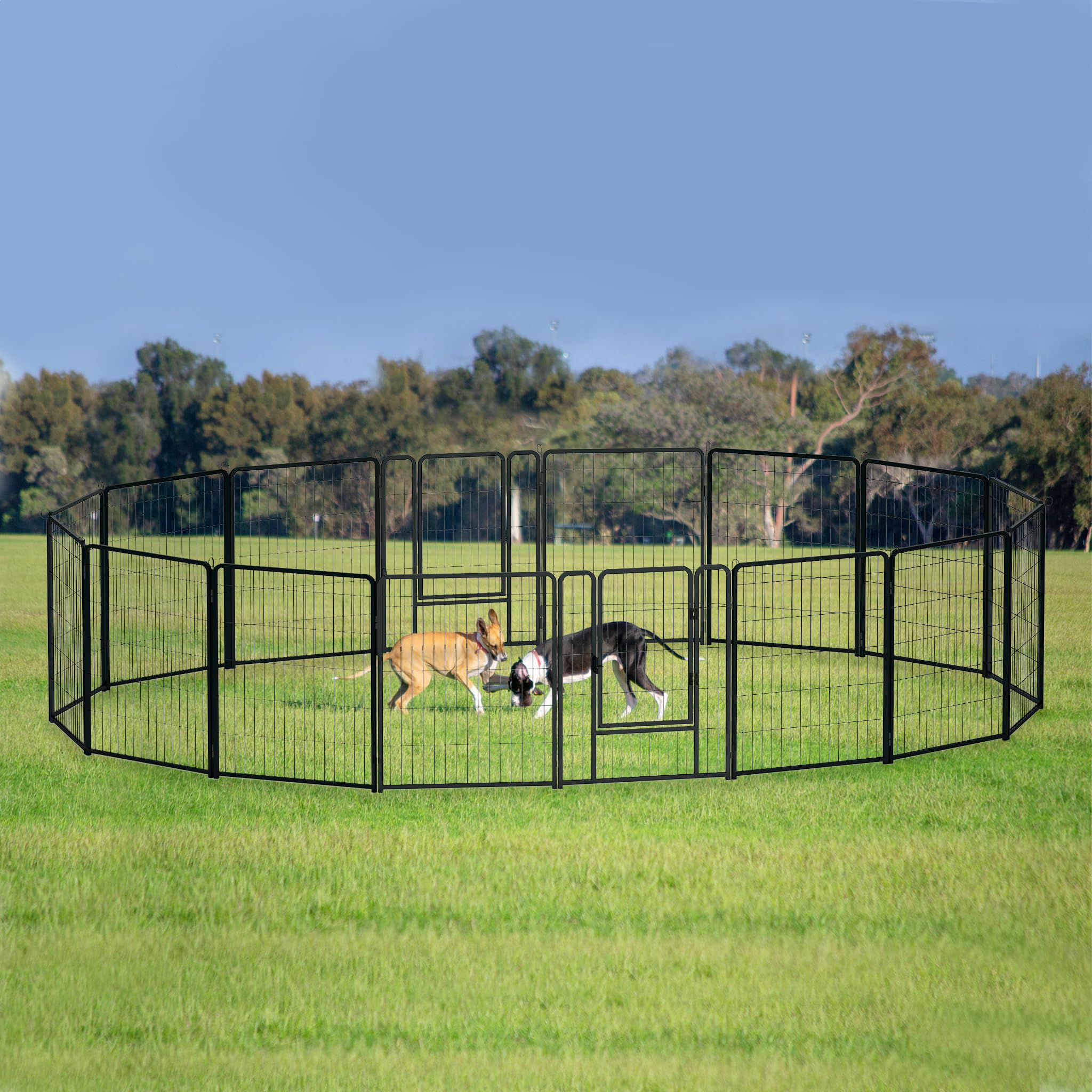 ACXIN Welpenauslauf Freigehege für Hund Faltbar 8 Gitter Tierlaufstall mit Tür 65x80cm Hundelaufstall Innen/Außenbereich, Mattschwarz