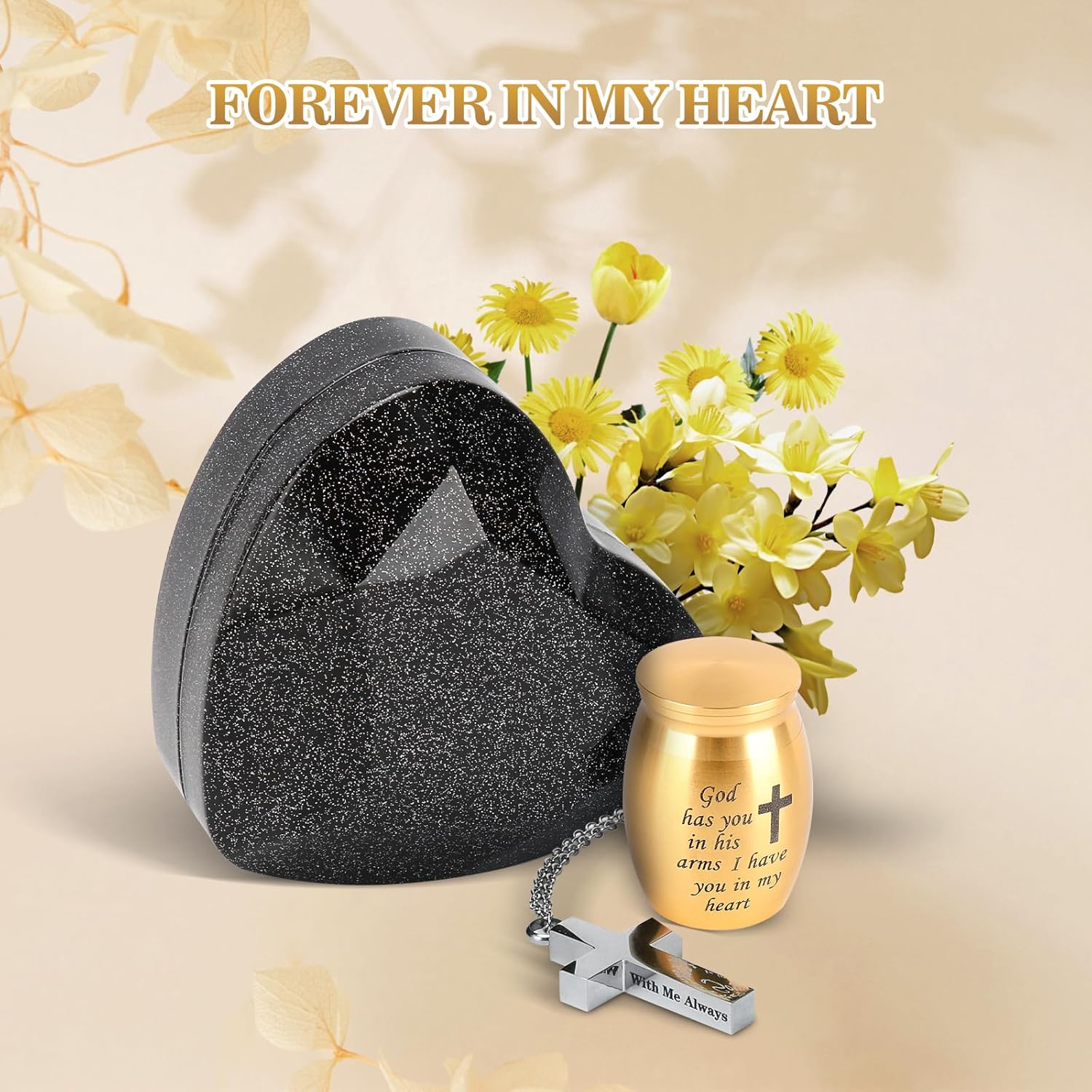 Mini Urns for Human Ashes Keepsake with Heart Case, Urn Necklace and Funnel, Peaceful Miniature Burial Urns Gifts for Loss of Loved One, Mini Cremation Ashes Holder, Gold - Image 4