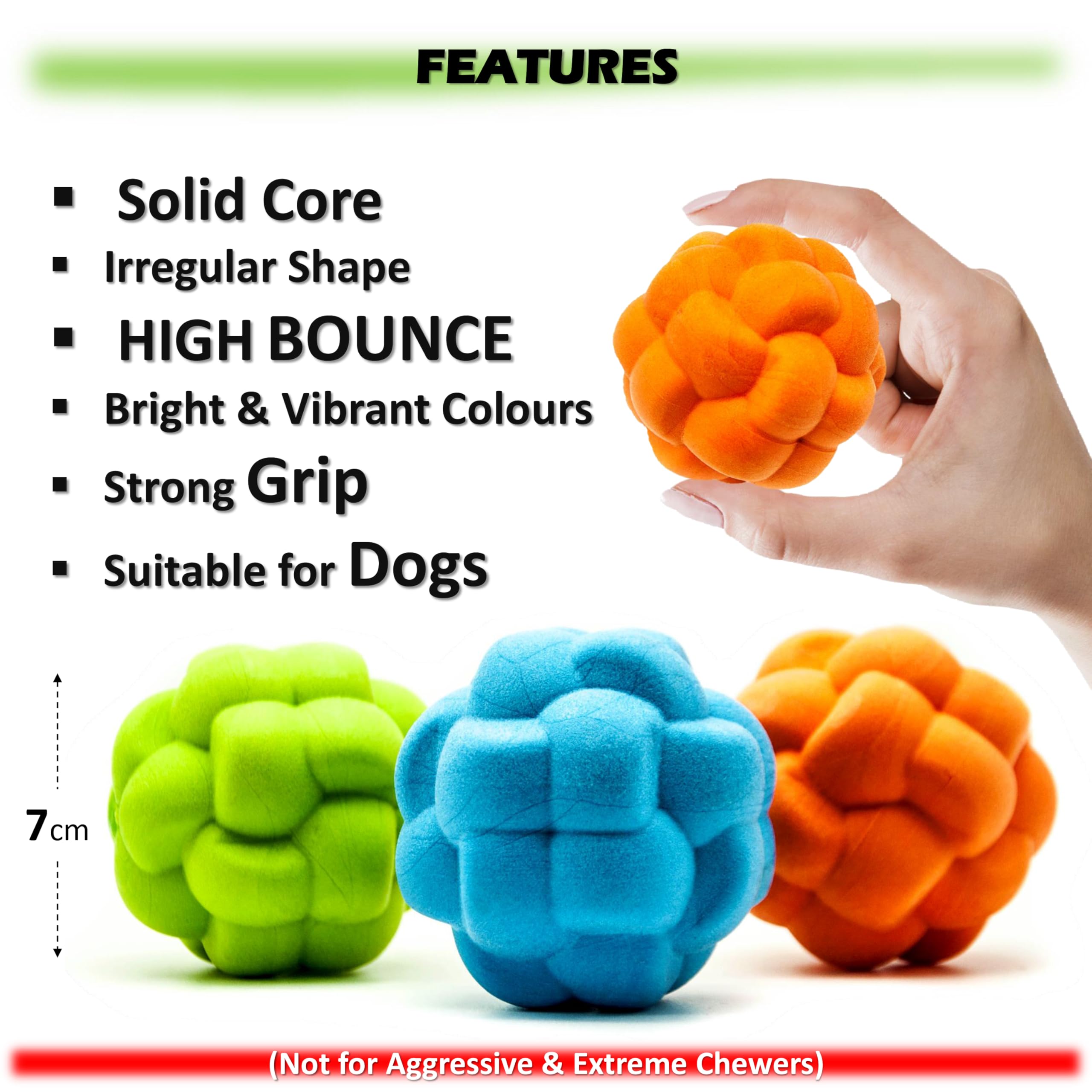 Petopedia 2x Dog Balls with SOLID CORE, High Bounce, Irregular Shape for Grip Virtually Tough Toys, Interactive, Boredom - Image 3