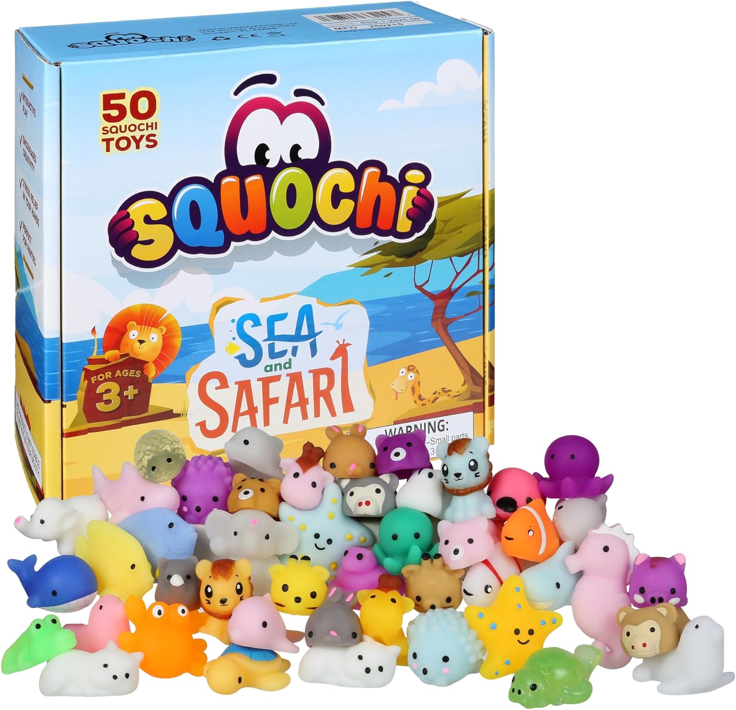 Sea &amp; Safari Squishy Toys 50個 – 収集用もちフィジェットトイ ブラインドバッグ入り | 海と陸