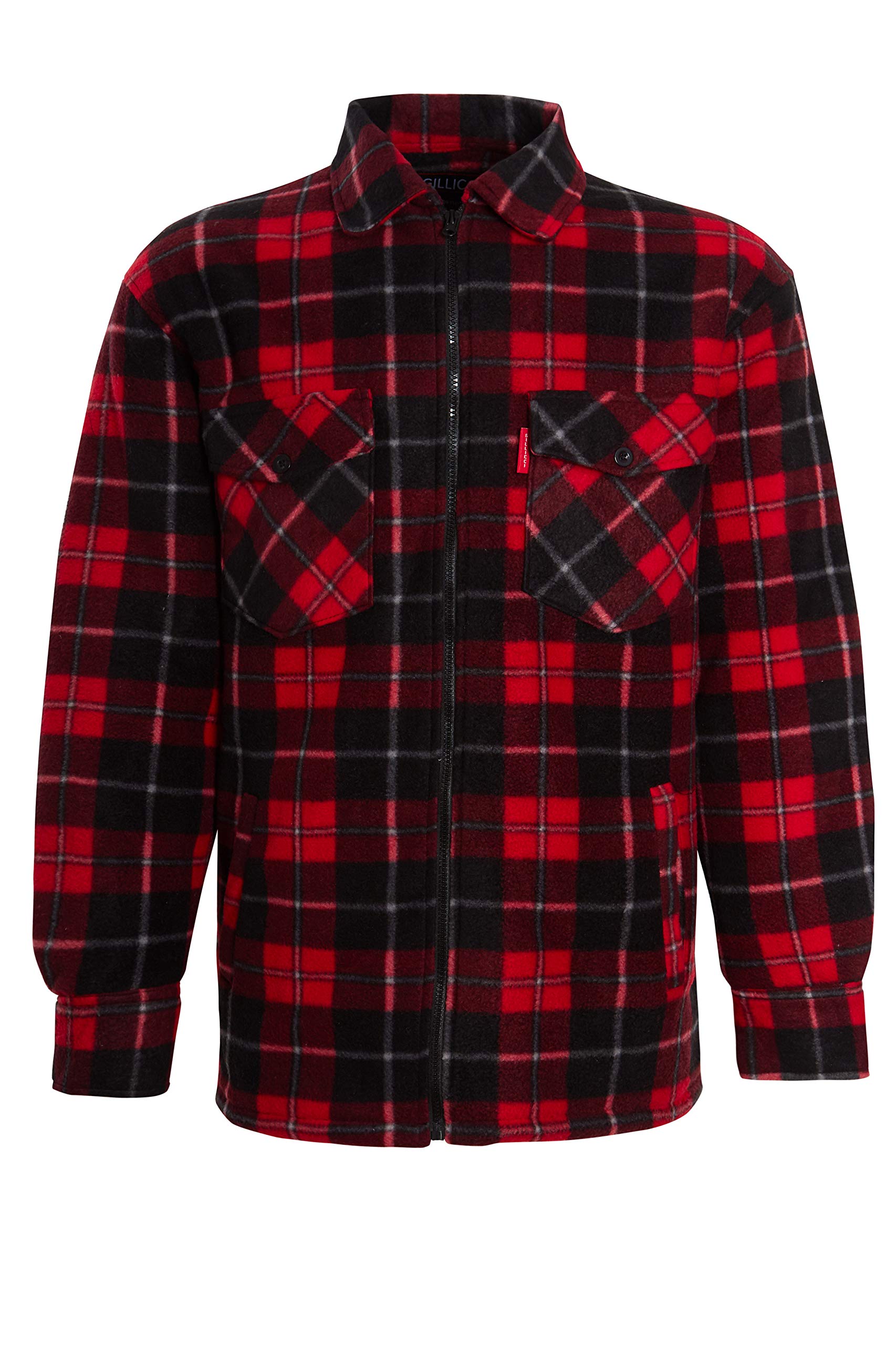 GillicciMens Padded Lumberjack Sherpa Fur Lined Extra Thick Luxury Hooded Quilted Shirt Men Jacket Warm Thick Thermal Check Shirt Hoodie UK SIZE S-5XL, Red Collar Shirt, S