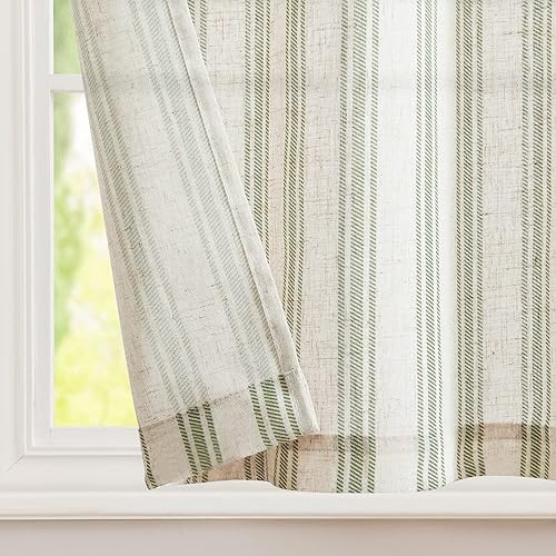 Miniatura 6 de jinchan Cortinas de lino para cocina, cortinas de 24 pulgadas, cortinas de café de 24 pulgadas, cortinas pequeñas de rayas equilibradas, cortinas de
