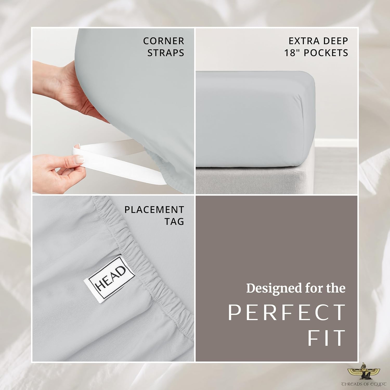 100% Egyptian Cotton Sheets King Size | 1200 Thread Count | CEA Gold Seal Certified | Ultra Soft | Cooling for Hot Sleepers | 18" Deep Pocket | King Size [Grey] - Image 7