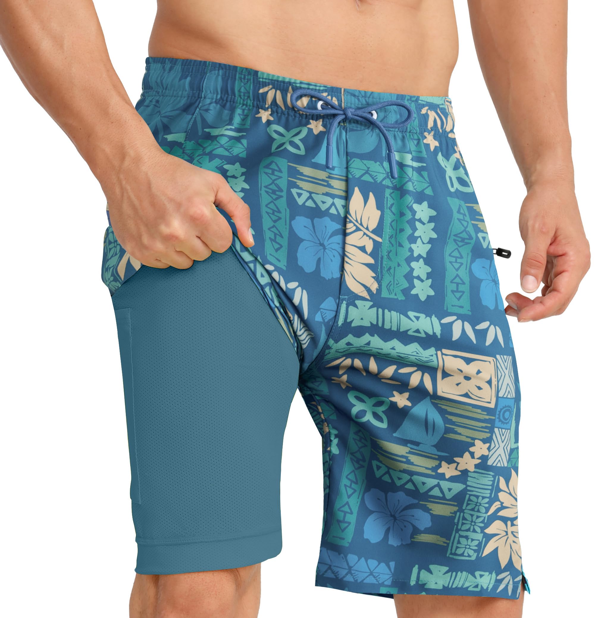 APTRO Costumi Pantaloncini da Bagno Uomo Mare Surf Piscina Stampa Hawaiana Estiva Grande Asciugatura Rapida con Fodera in Rete