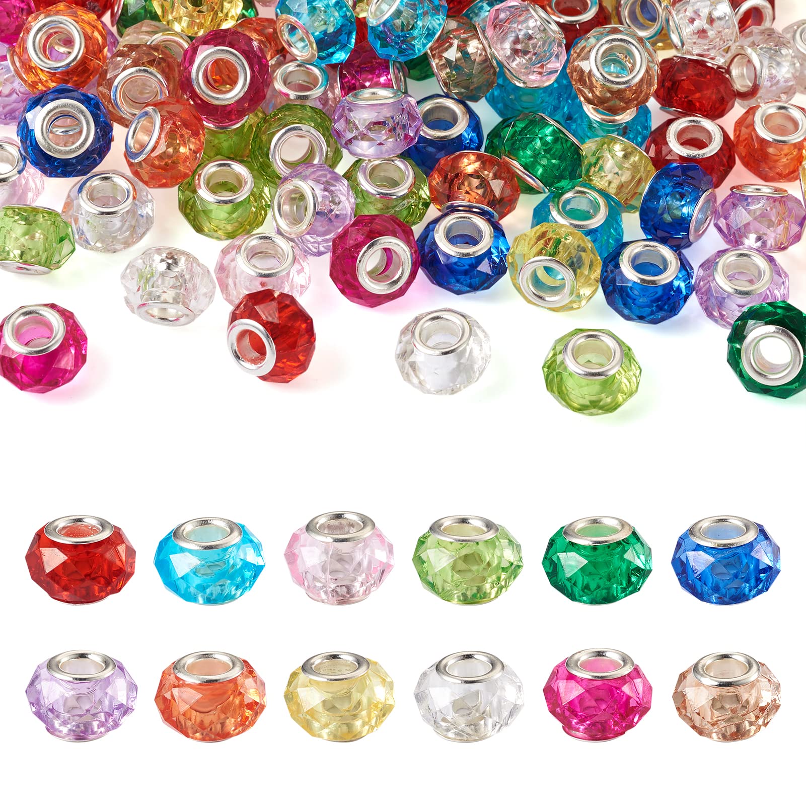 Beadthoven 120pcs Transparent Rondelle European Beads