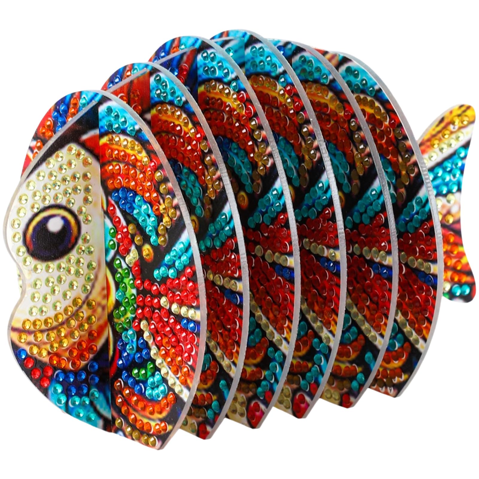 7pcs 5D DIY Diamond Art Painting Coaster Set with Holder, DIY Animal Diamond Crafts Coasters for Adults, Handmade Home Desk Decor & Practical Gift for Adults Beginners(Fish)