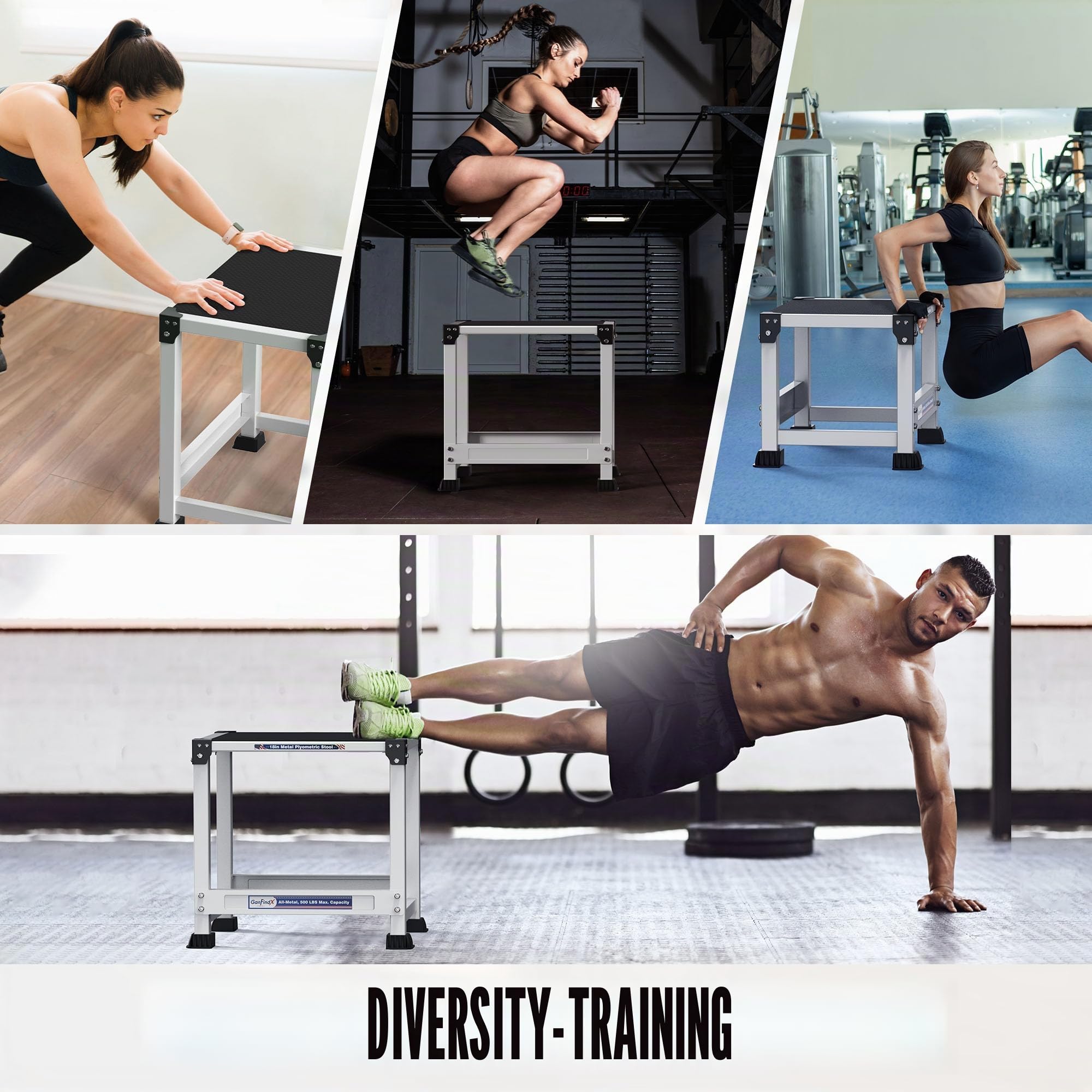 GanFindX Stahl-Plyo-Box, 30,5/45,7 cm Standfläche, Metall-Plyometrie-Sprungbox für Home Gym, Training von Fitness, Beweglichkeit, Ausdauer und Kraft, auch als Kurzhantelablage verwendbar