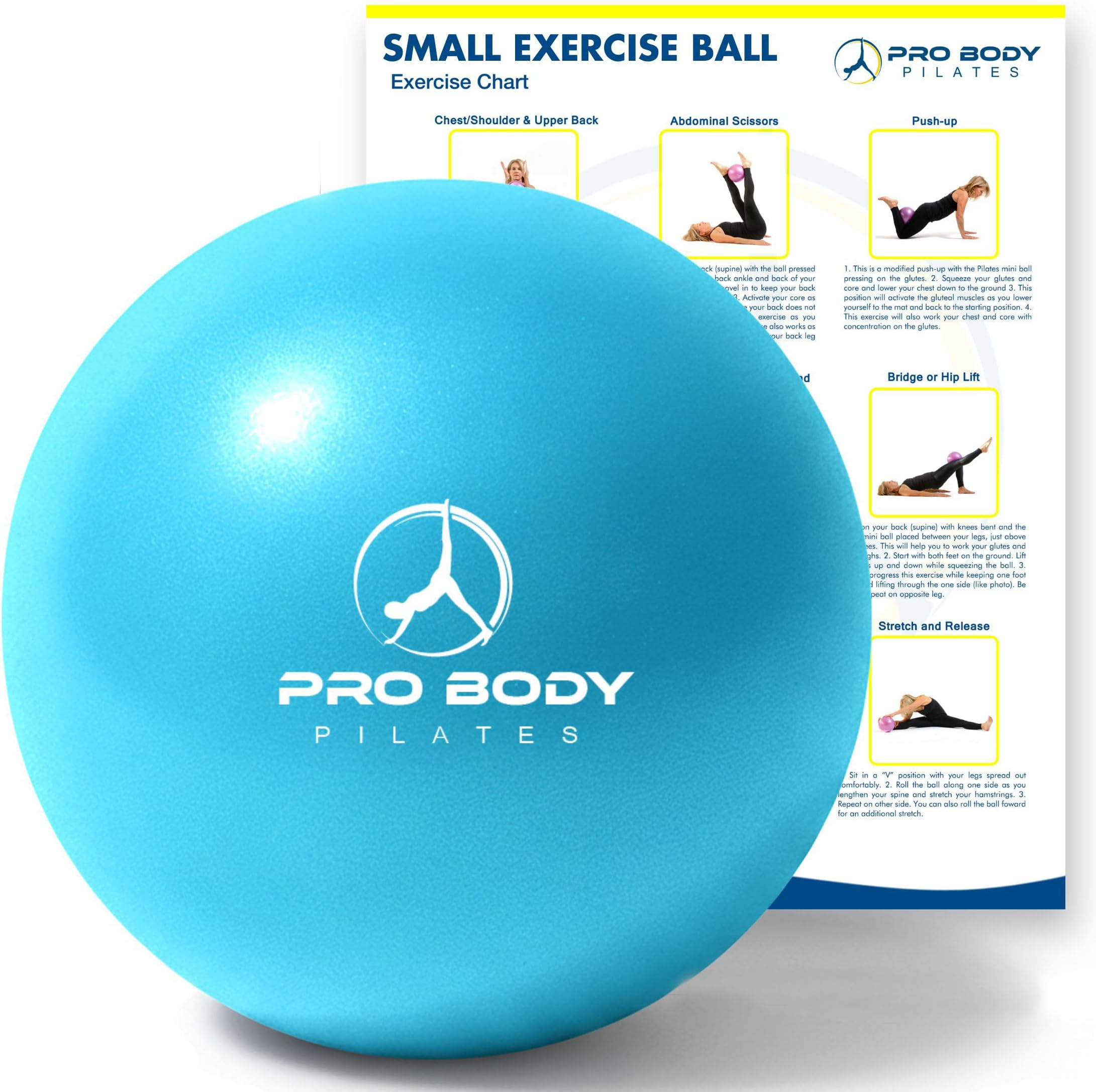 ProBody Pilates Mini Exercise Ball - 9 Inch Bender Ball For Stability, Barre, Pilates, Yoga, Core Training And Physical Therapy