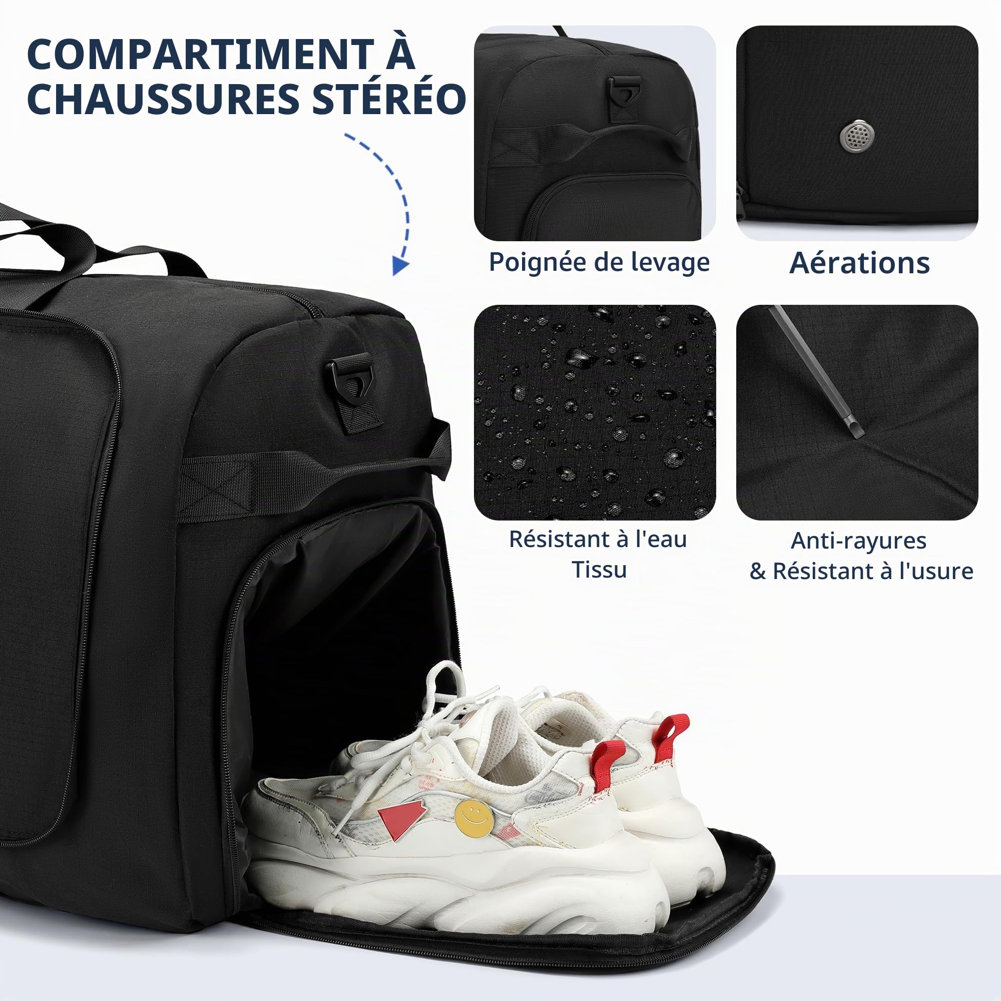 Sac de Voyage Pliable 110L Grande Capacité - Valise de Stockage 76x34x43 cm- Sac Week-End Imperméable Sport/Famille - Polyester Renforcé Léger pour Vacances Longues (Noir)