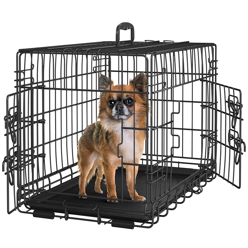 Caixa de Transporte para Cães Yaheetech de Metal com Duas Portas e Divisor Dobrável — 60,96 cm