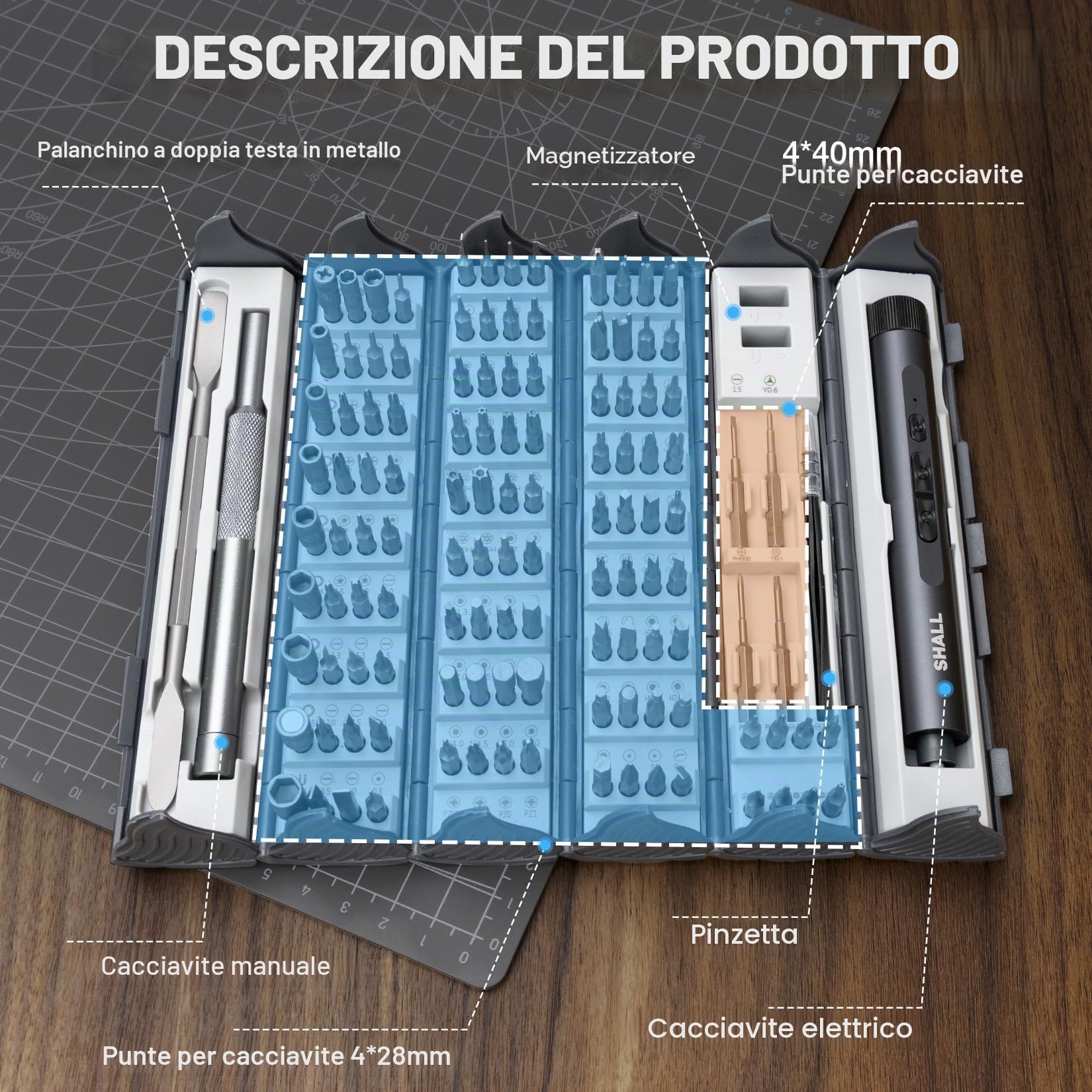 SHALL Set di 127 mini cacciaviti elettrici, 120 punte S2, con cacciaviti elettrici e manuali a penna, per laptop, iPhone, occhiali ed elettronica
