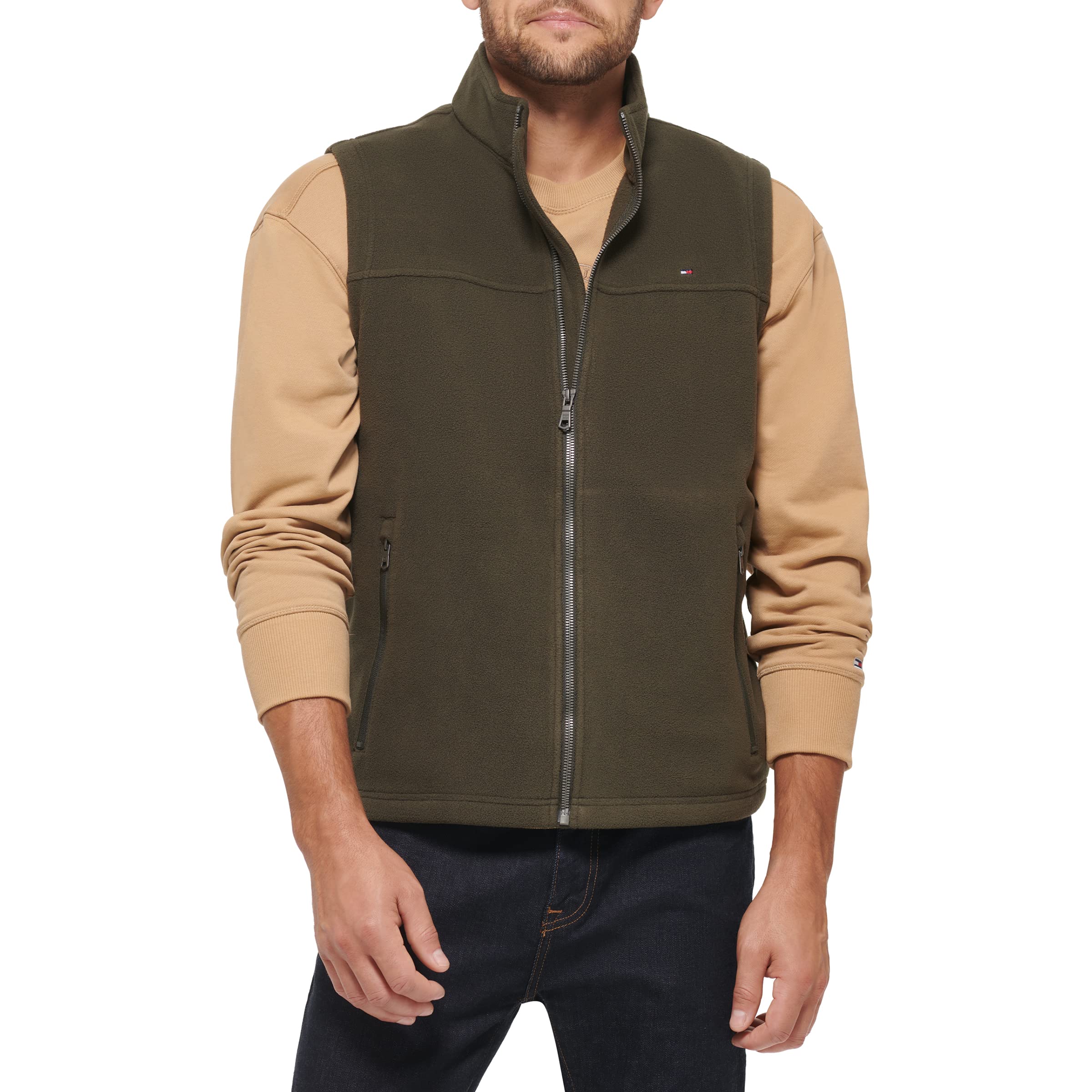 Tommy Hilfiger Men's Polar Fleece Vest, Olive, Small