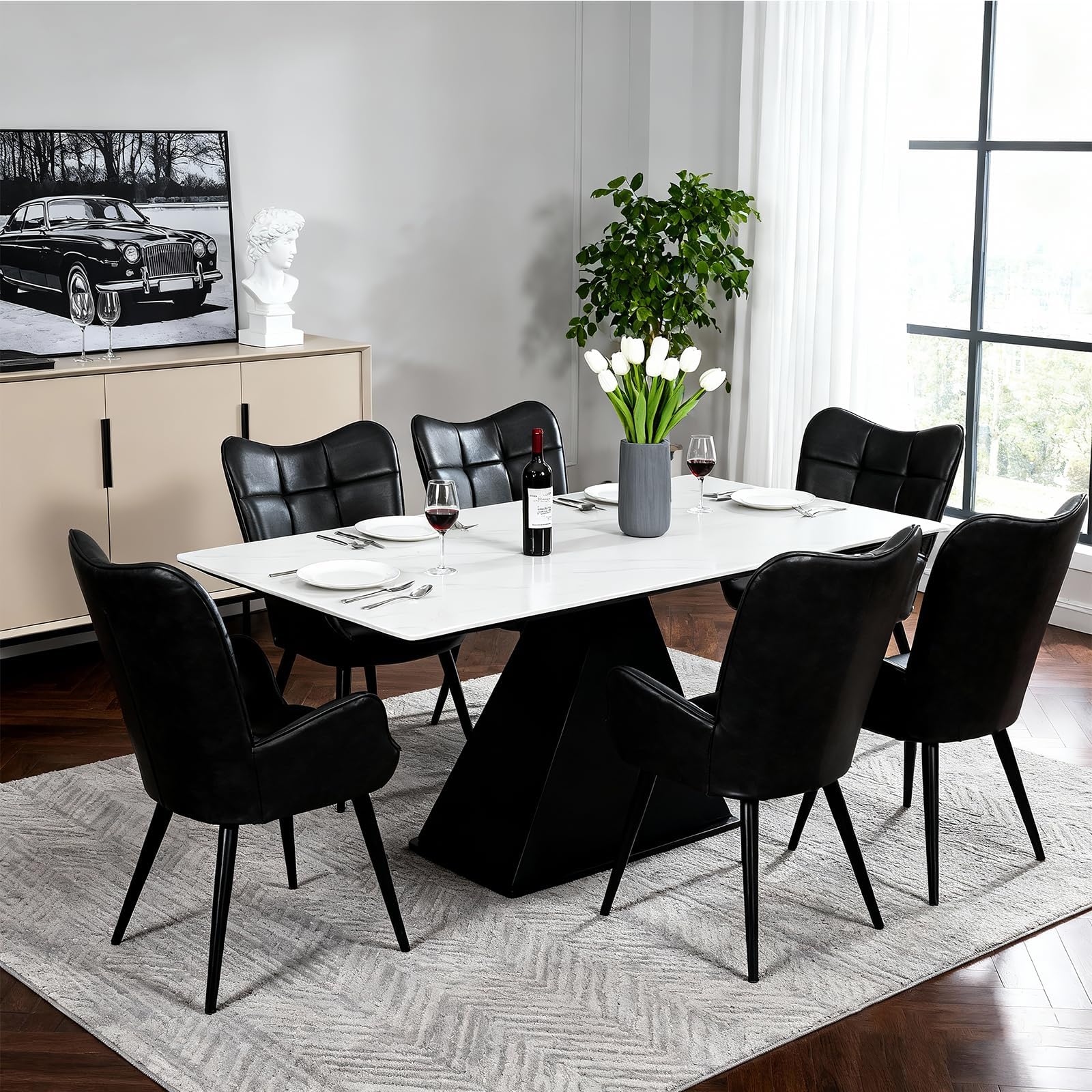 Relaxsessel Loungesessel Polstersessel Mit X-Holzrahmen & Wasserdicht, Kunstleder Ohrensessel Lesesessel Bequem Für Wohnzimmer Schlafzimmer Esszimmer Büro, Bis 150kg, Schwarz