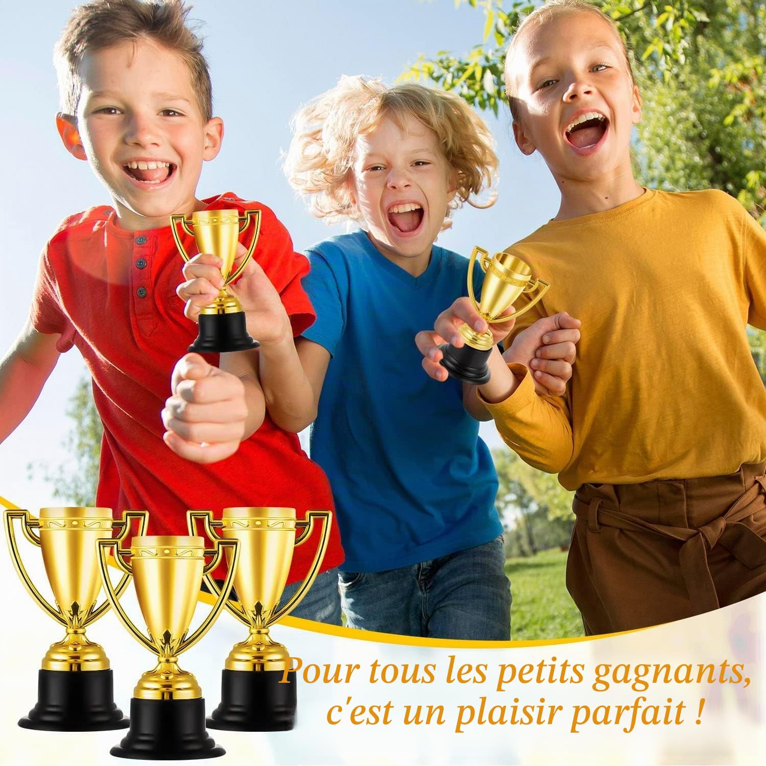 Mini trophées et médailles en vrac pour enfants – Lot de tasses et médailles de sport en plastique léger pour tournoi, récompenses en classe, course amusante, cadeaux de fête, football