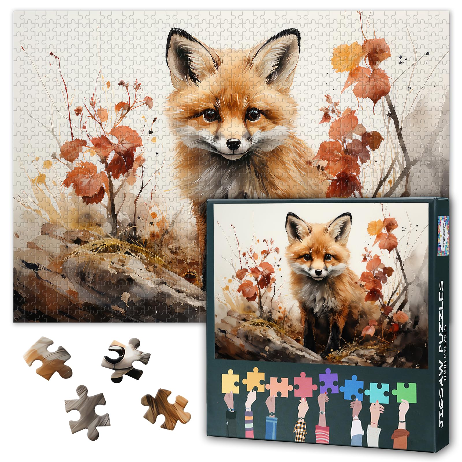 1000 Piece Jigsaw Puzzle for Adults Fox Folklore Therapy Art with Autumnal Chromatic Neuropruning & Seasonal Cortisol Reset Woodland Décor 27.5x19.7 Inch