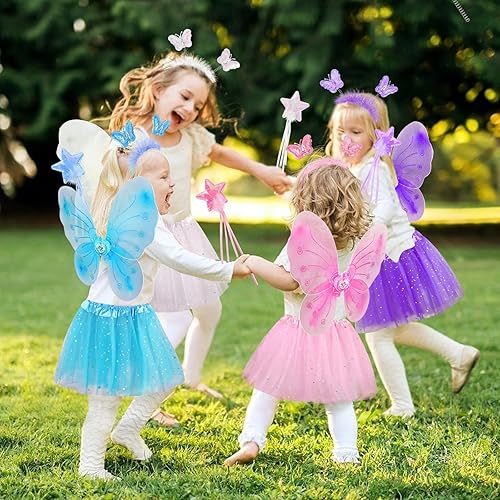 Miniatura 7 de 4 piezas de disfraz de hada de mariposa para niñas, juego de disfraz de princesa con alas, falda tutú, varita
