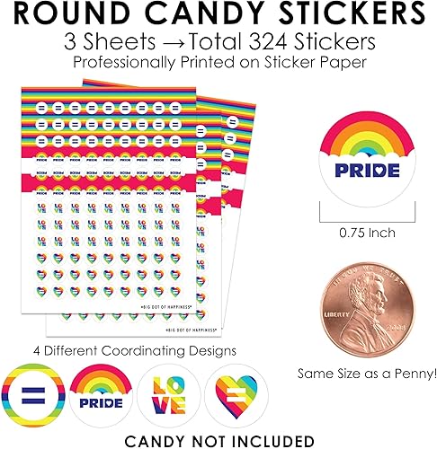 Miniatura 10 de Big Dot of Happiness Love is Love  Pride Rainbow Party - Calcomanías redondas para dulces de chocolate (1 hoja de 108)