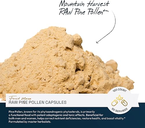 Miniatura 4 de Cápsulas de polen de pino crudo, nutrición adaptogénica y funcional, veganas y paleo, crudas, de origen único, pared celular agrietada, hombres y