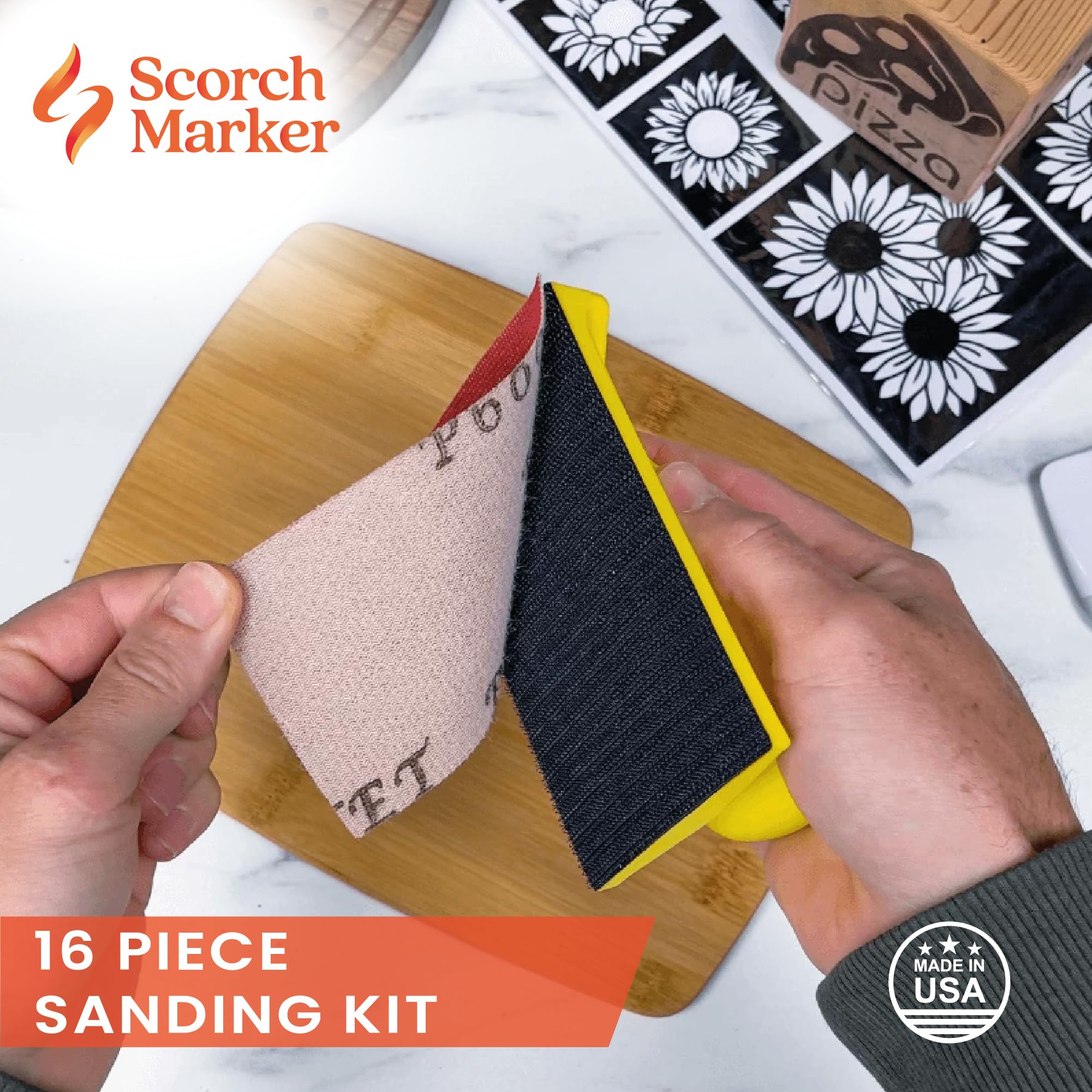 Scorch Marker Kit de lijadora de mano, juego de bloques de lijado con sistema de red de malla duradera y mango ergonómico, kit de papel de lija reutilizable para proyectos de bricolaje