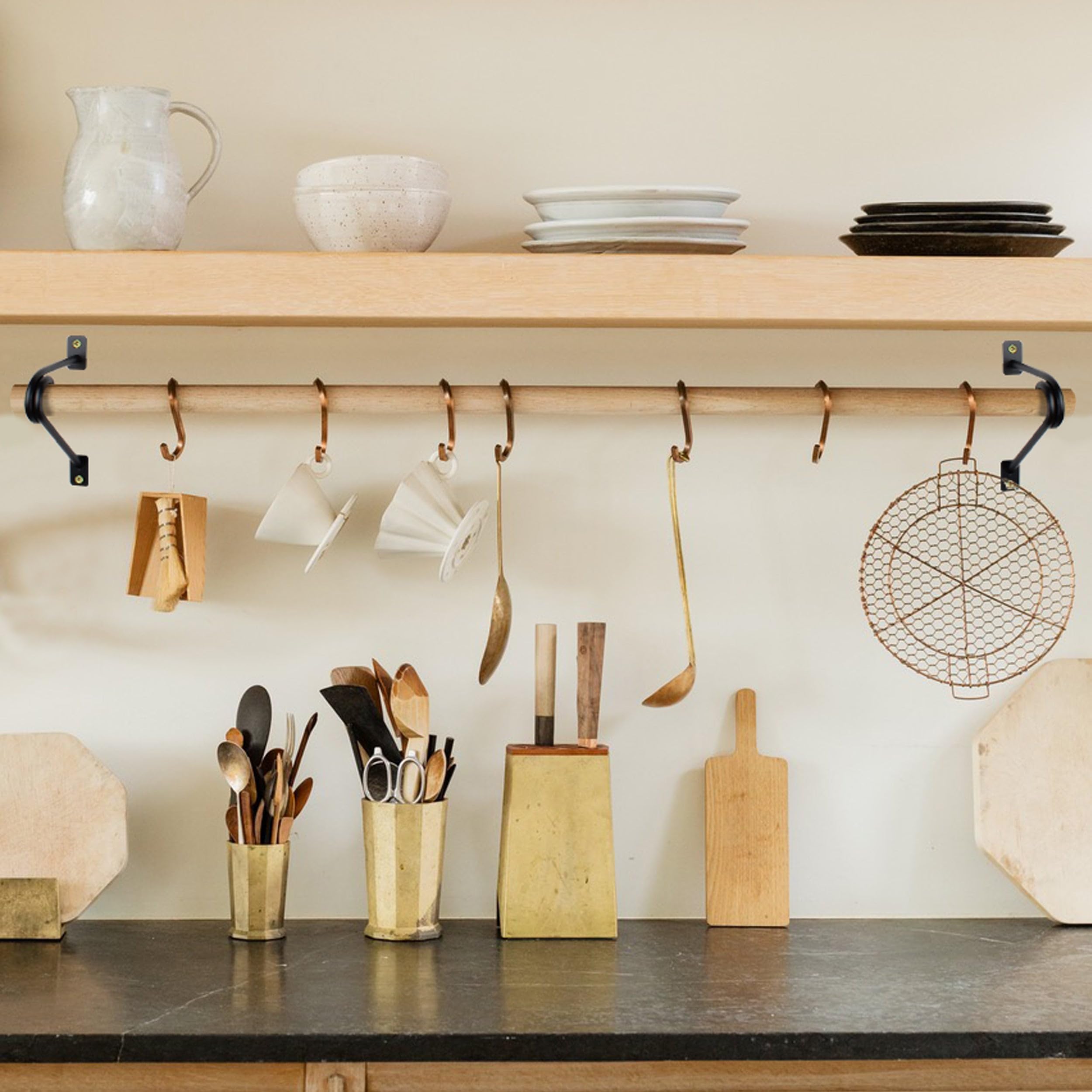 Natural Goods Berlin Wieszak ścienny gard Prenzlberg | uchwyt na drążek na ubrania na ścianę | grubość materiału 8 mm | drążek na wieszaki | DIY (antyczny złoty, 12 x szer. 100 cm