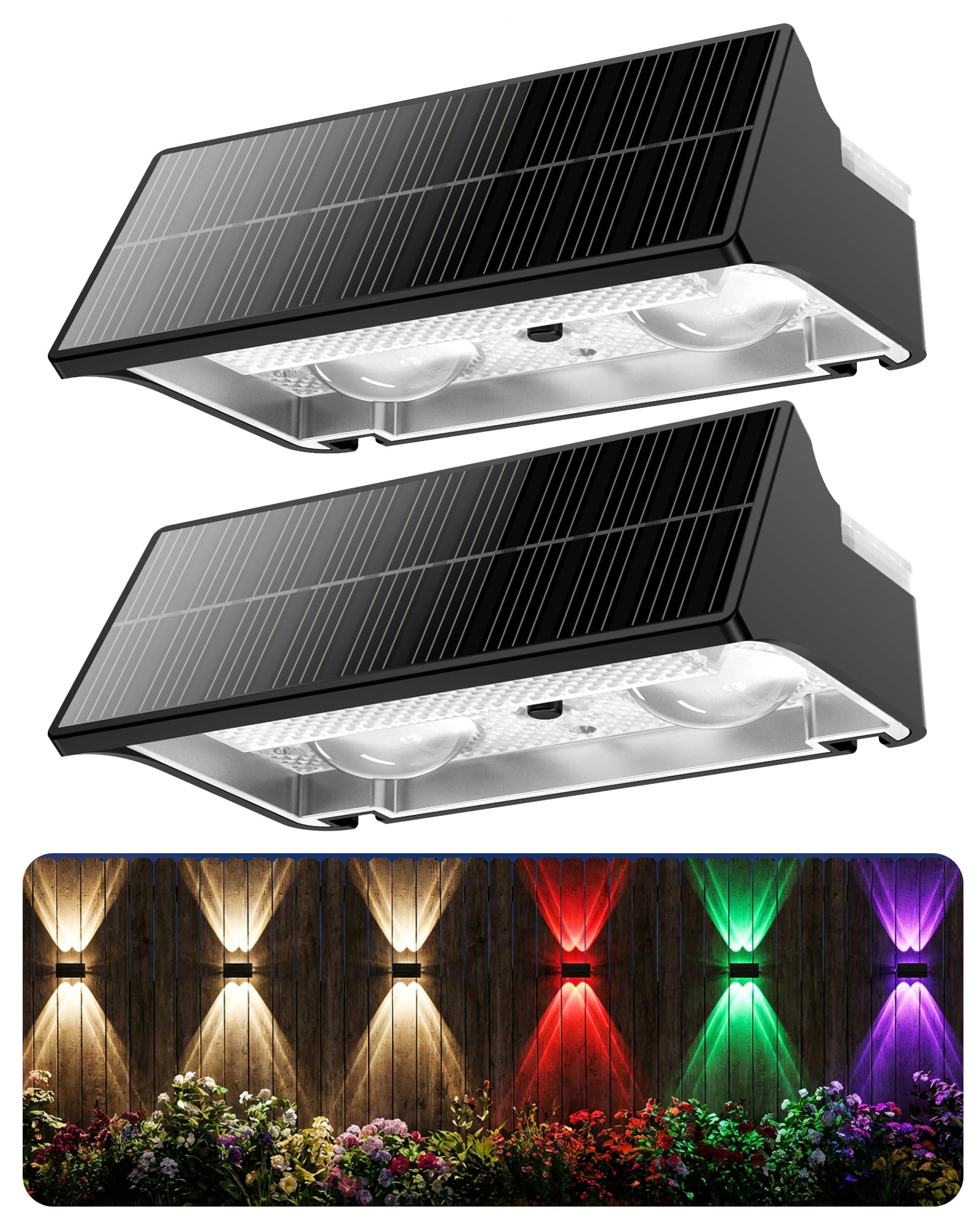 AGPTEK Lampada da parete solare per recinzione, 11 modalità RGB colori luce solare per recinzione impermeabile IP65 applique da parete esterna per cortile terrazza atmosfera calda, lampada esterna