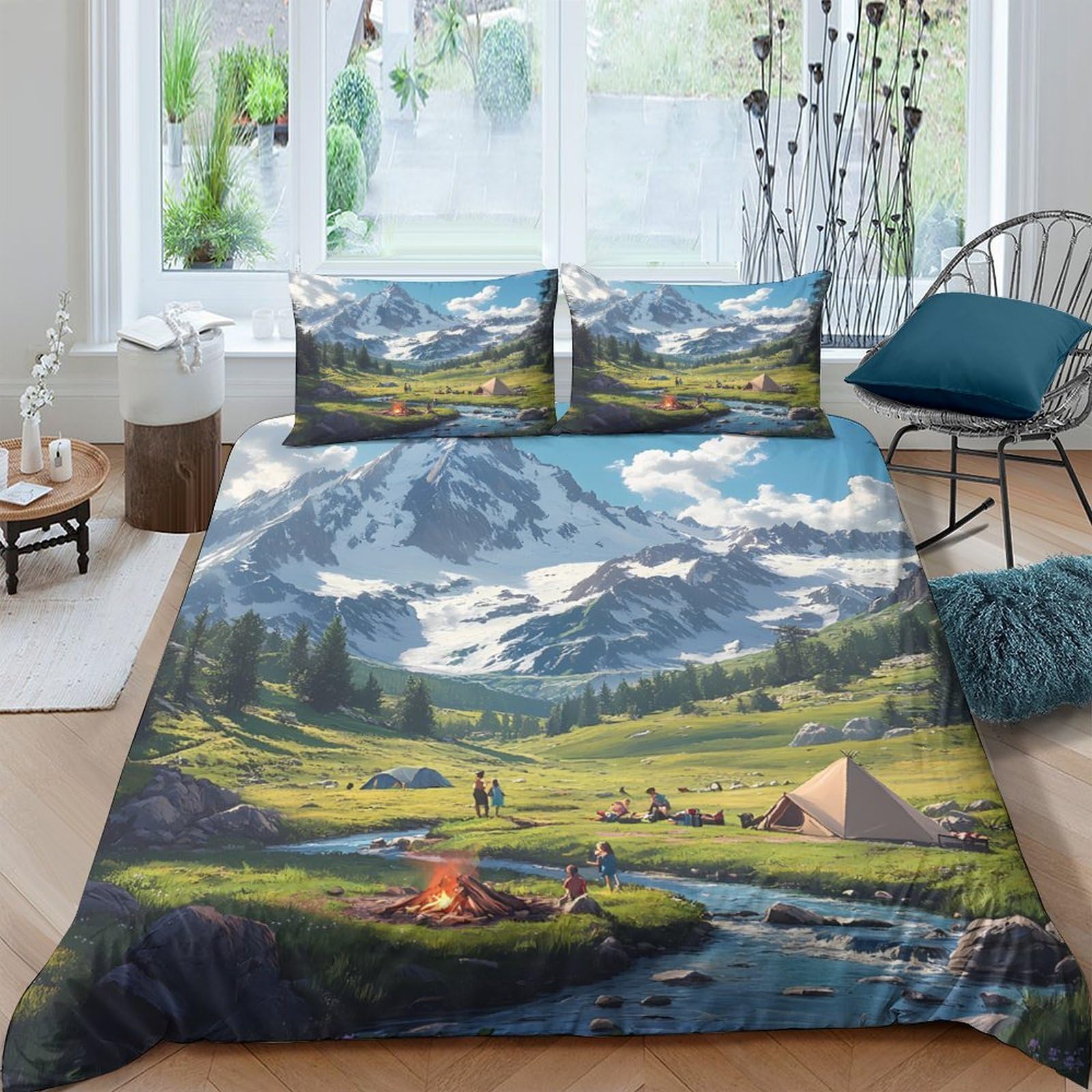 Ctjqhvkz Style-10 3D Printed Mountain Landscape Fitted Sheet Microfiber Scenic Camping Valley Bed Cover For Bedroom Dorm Mattress Decor Single（135X200cm）