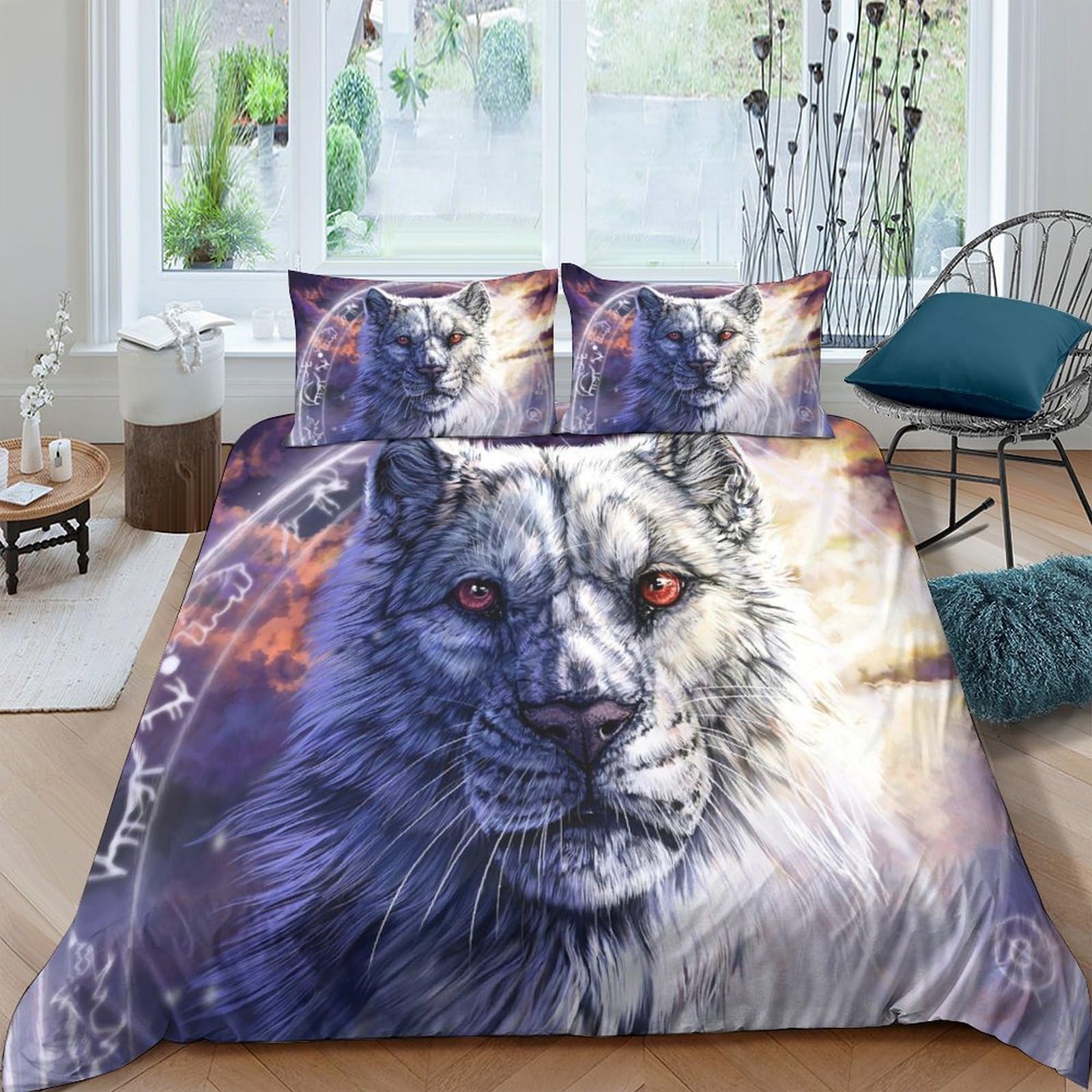 Housses de couettes tigre blanc imprimé 3D parure de lit microfibre