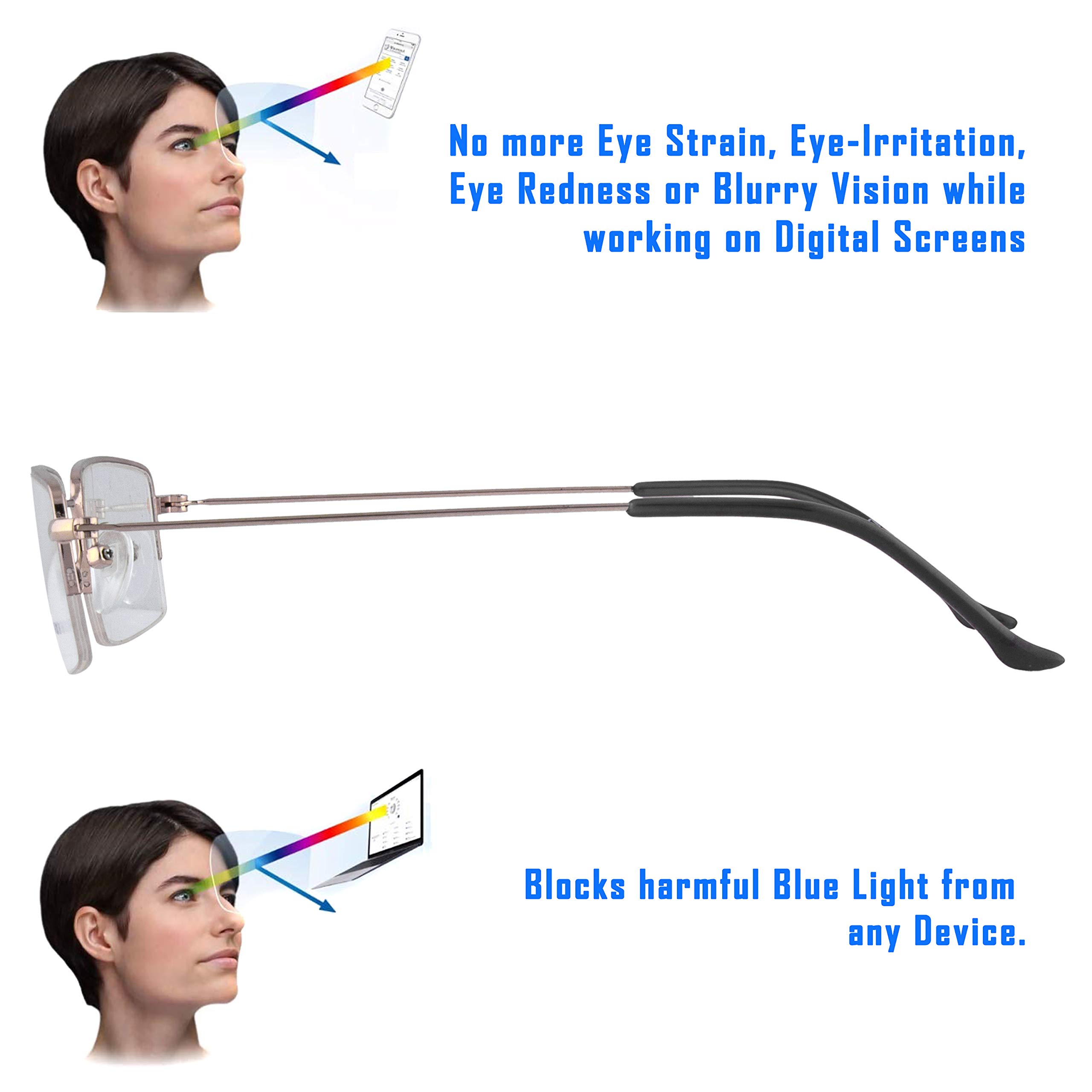 Optilite - Gafas rectangulares semicírculadas unisex con lentes azules y revestimiento antirreflejos para proteger los ojos (dorado, cero potencia, 7011-RC01-RC01-RC01)