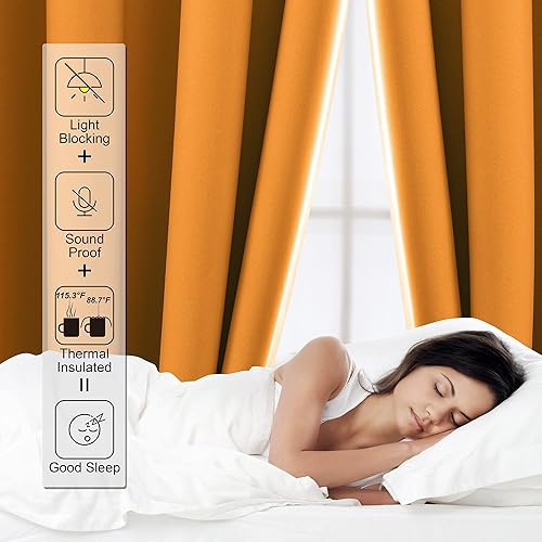 Miniatura 6 de CUCRAF Juego de 2 paneles de cortinas opacas naranjas de 63 pulgadas de largo, cortinas de oscurecimiento de habitación y cortinas para sala de
