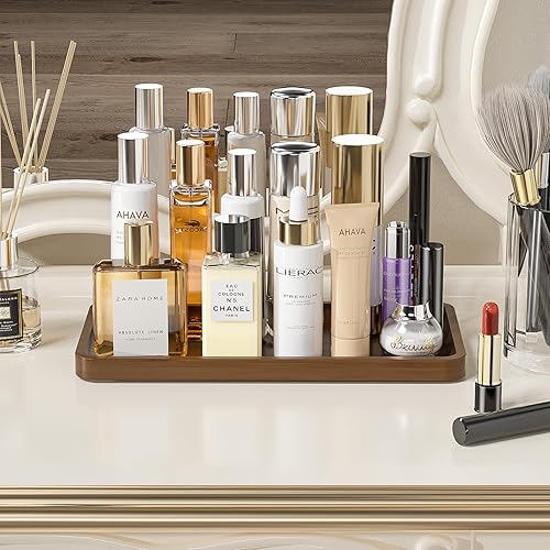 Miniatura 9 de Bandeja de tocador de baño para encimera, bandeja organizadora de bambú para tocador, inodoro, bandeja decorativa pequeña para perfumes, bandeja