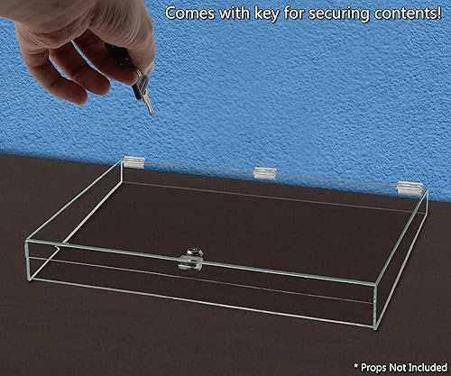 Miniatura 3 de Vitrina de acrílico con cerradura con llaves, 24 x 18 x 3.75 pulgadas, bandeja rectangular transparente para encimera con tapa para ferias