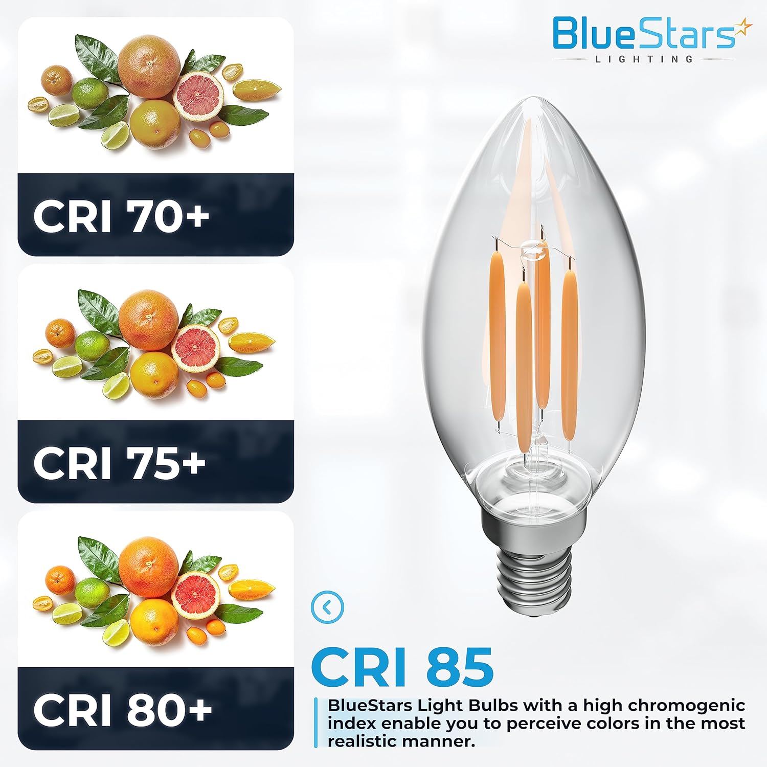 BlueStars 12-Pack Dimmable B10 E12 LED Bulbs 4W 2700K Warm White, 40W Equivalent, E12 Candelabra Base B10/B11 Bullet Shape 440 lumens for Holiday Home Decoration, Ceiling Fans, Chandeliers