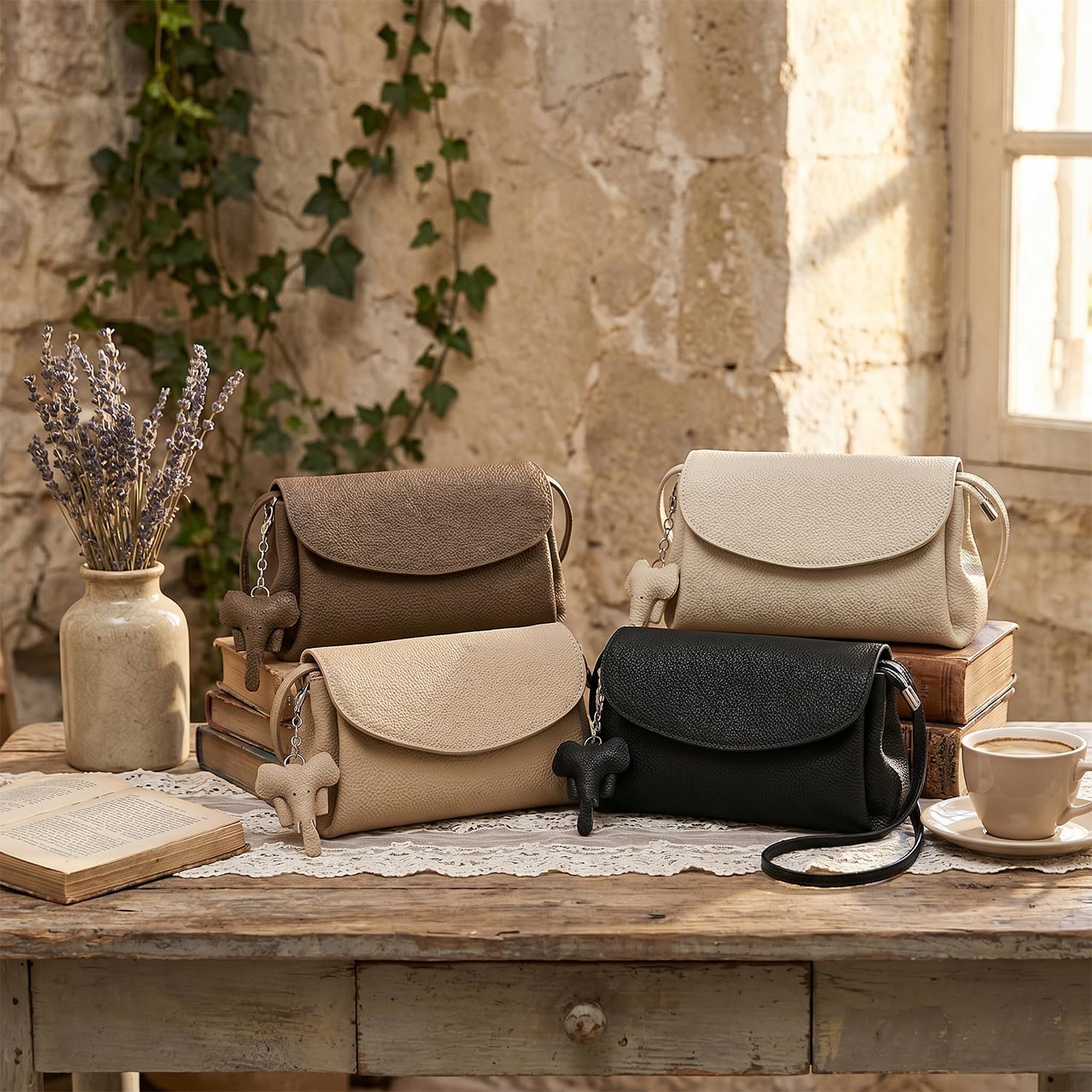 Bolso Bandolera Mujer de Cuero Suave Genuino, Primavera Verano Diseño Nicho Bolso Pouch Mini, Elegante Bolso de Hombro con Solapa Pequeño Marrón
