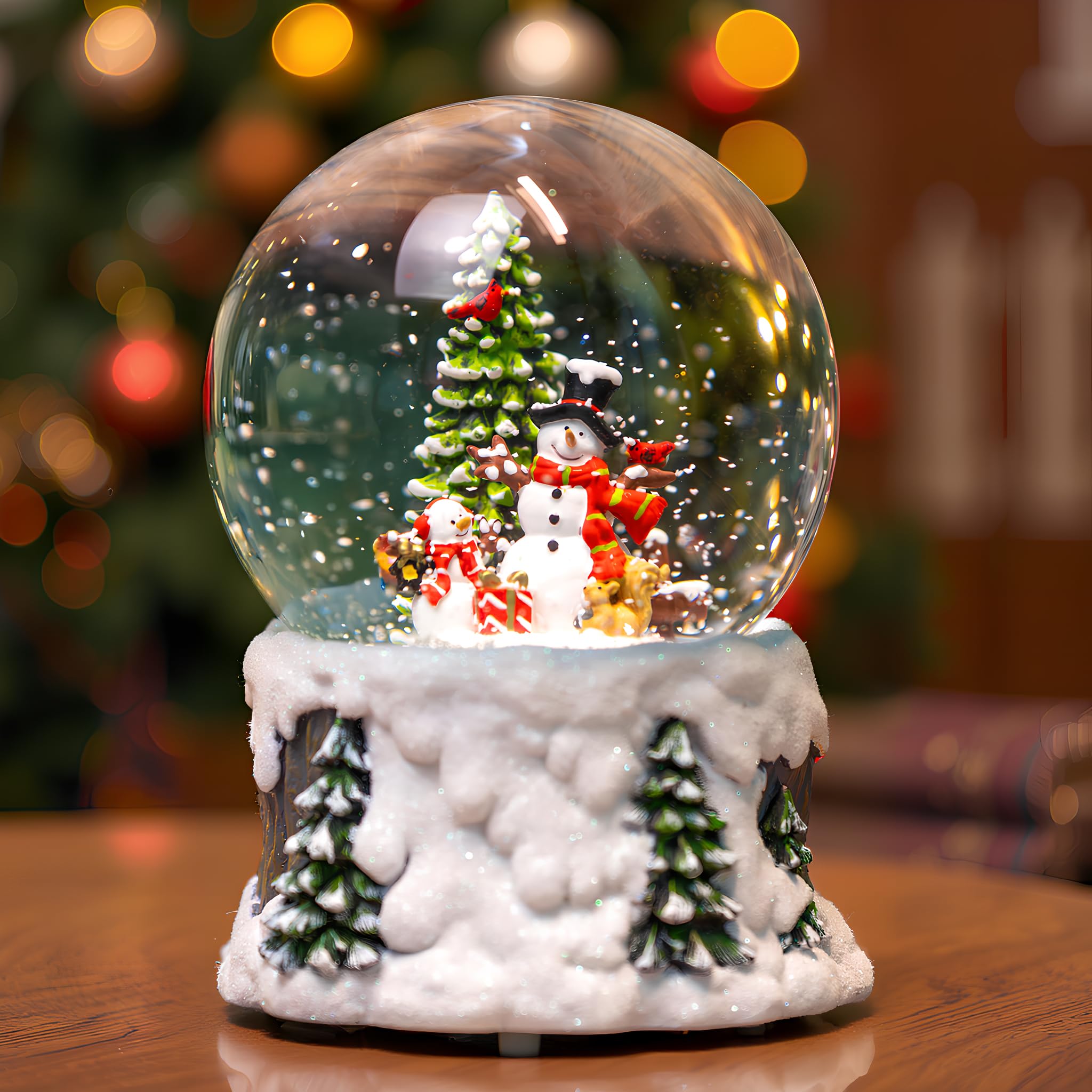 Globo de nieve de Navidad con muñecos de nieve, iluminación musical con linterna de agua de 6 horas con purpurina giratoria, regalos y decoraciones de fiesta de Navidad