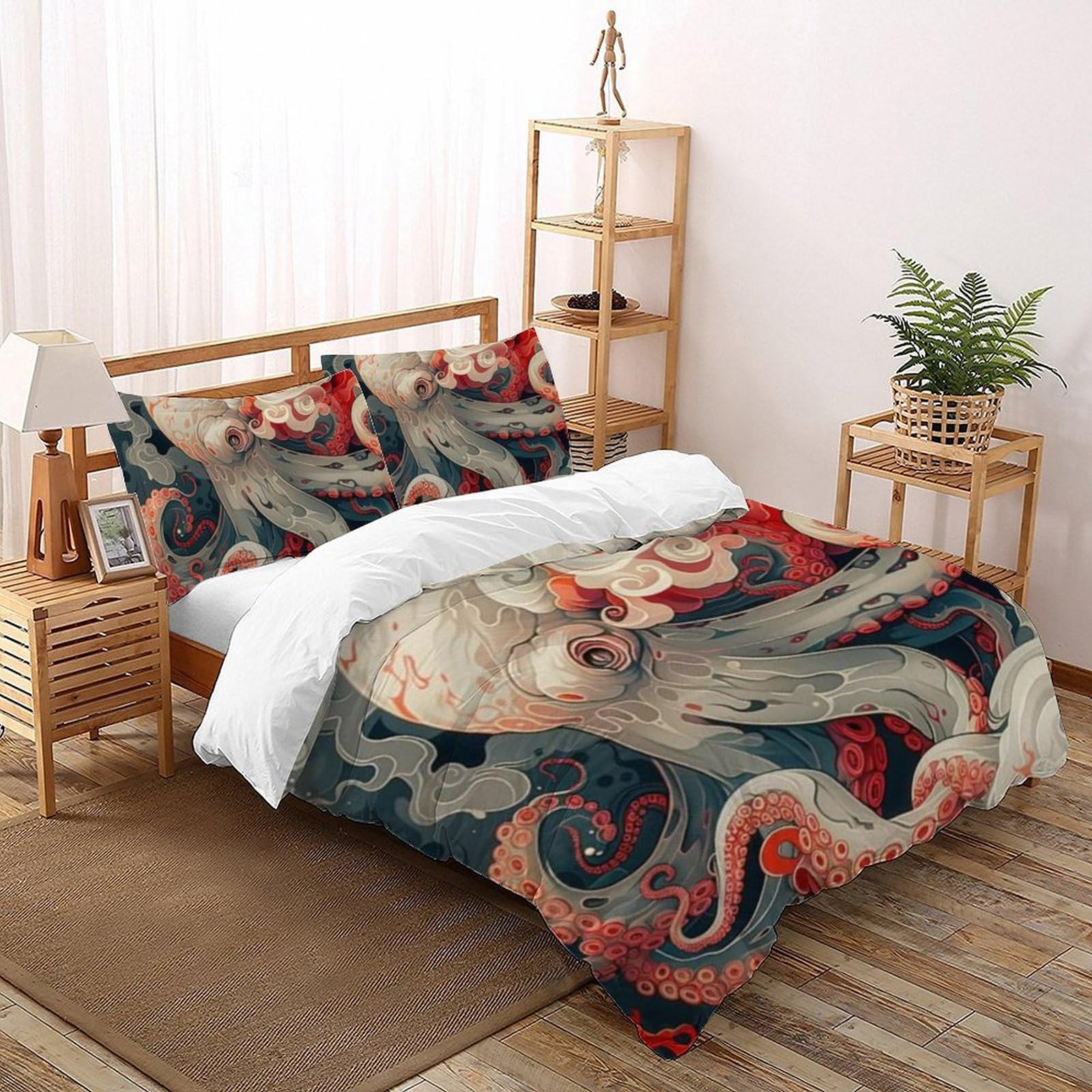 Housse de couette pieuvre rouge 3D animaux imprimé peinture à l'huile