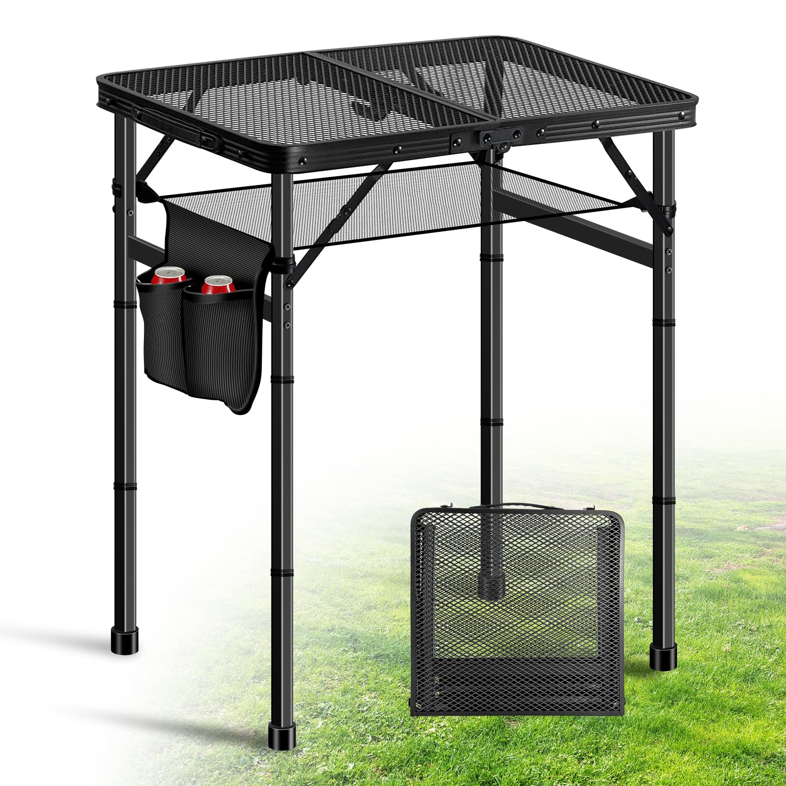 Photo 1 of Ciavca Upgraded Folding Grill Table - Metal Portable Camping Table, 3 Height Adjustable Max 28", Lightweight Foldable for Outside BBQ 24"x15.8"