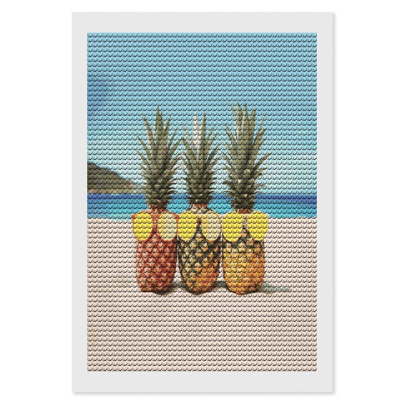 MUSM Seaside Beach Yellow Geometric Pineapple Diamond Painting Kits for Adults DIY Round Paint with Diamonds Pictures Personalized Diamond Photo Art Full Drill for Beginners Wall Decor Gifts