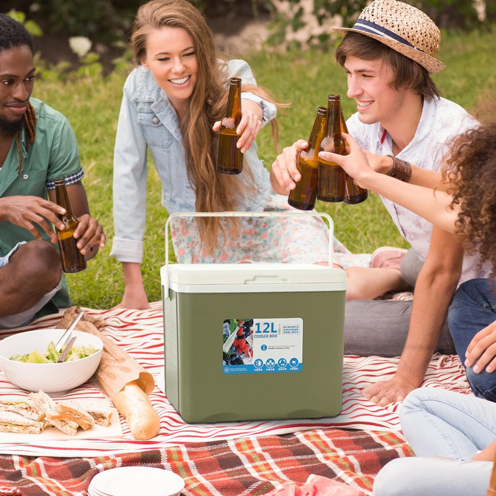 Isolierter tragbarer Kühler, kleine 12-Liter-Kühlbox für Speisen und Getränke, Hartschalen-Kühlbox, isolierter Außenkühler-Behälter, Camping-Kühlbox, auslaufsichere Gefrierbox für Grill