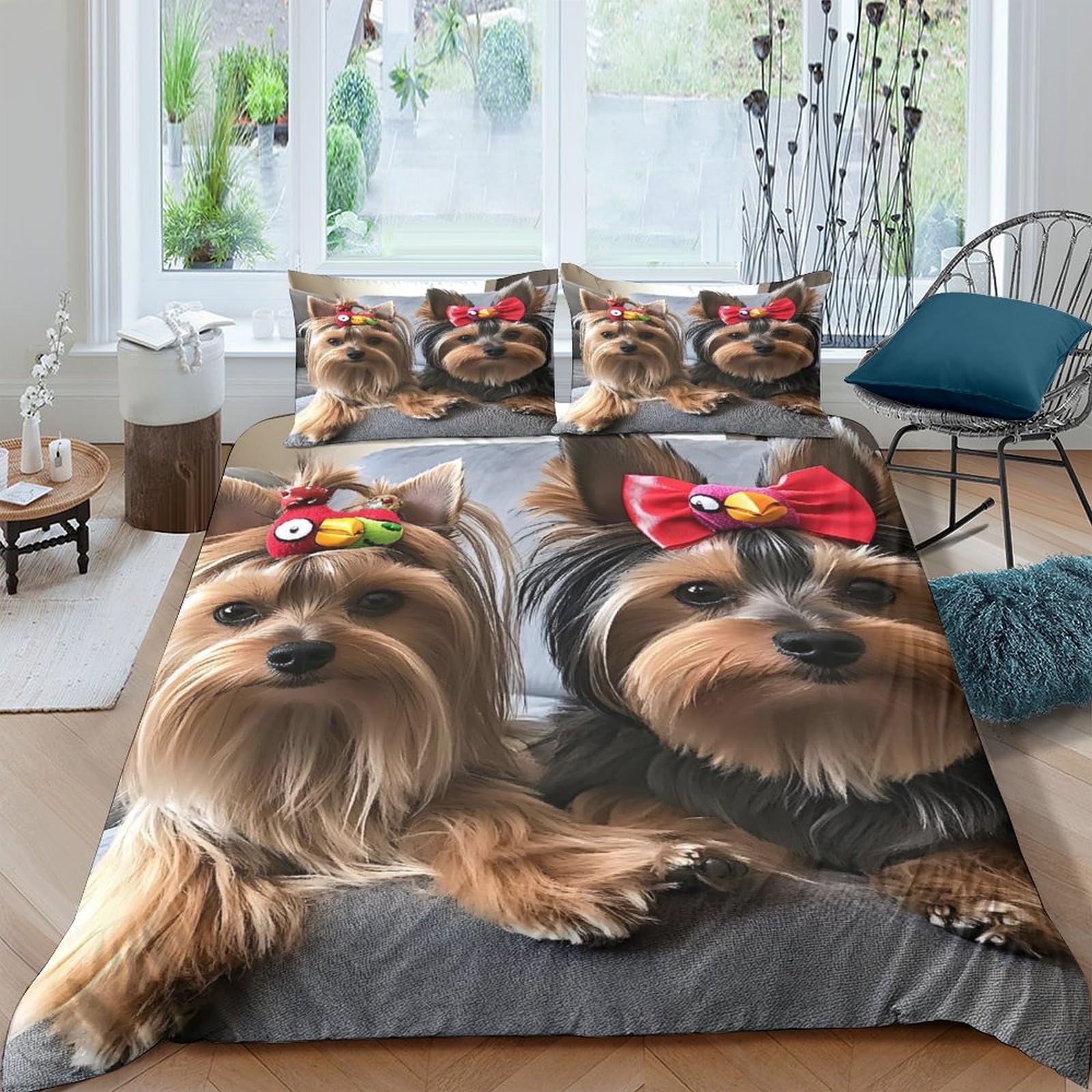Ctjqhvkz Style-6 3D Printed Yorkshire Terrier Fitted Sheet Microfiber Soft Anti-Slip Dog Bow Mattress Cover For Bedroom Guest Room Decor Single（135X200cm）