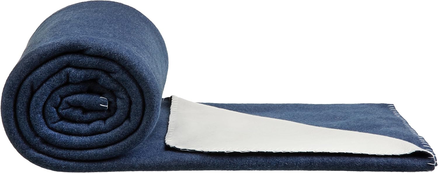 Amazon Basics Reversible Fleece Blanket - Full/Queen, Navy/Cream