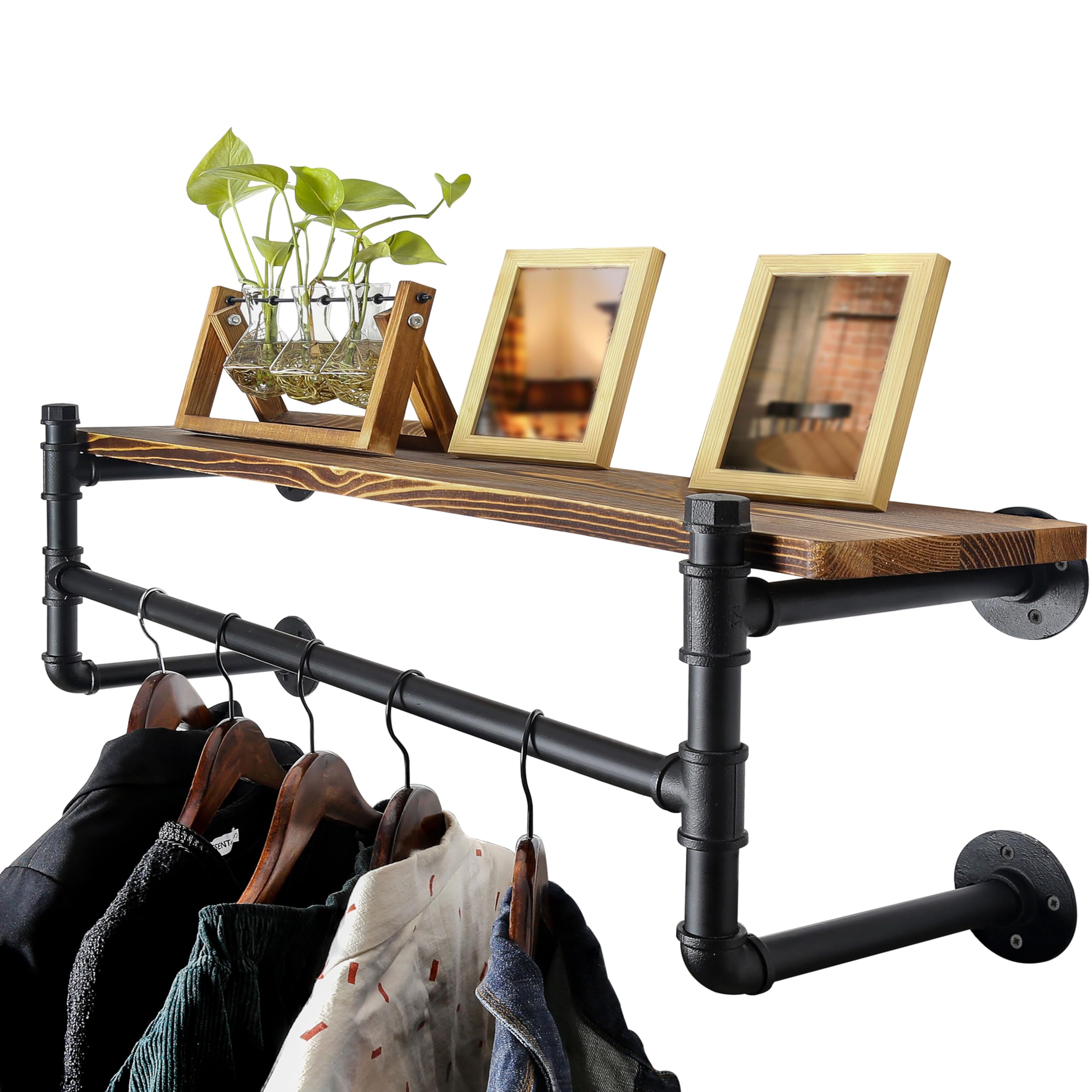 WEBI Wall Mounted Clothes Rack with Shelf 41 3 Long Industrial Pipe Clothing Rack with Shelves Heavy Duty