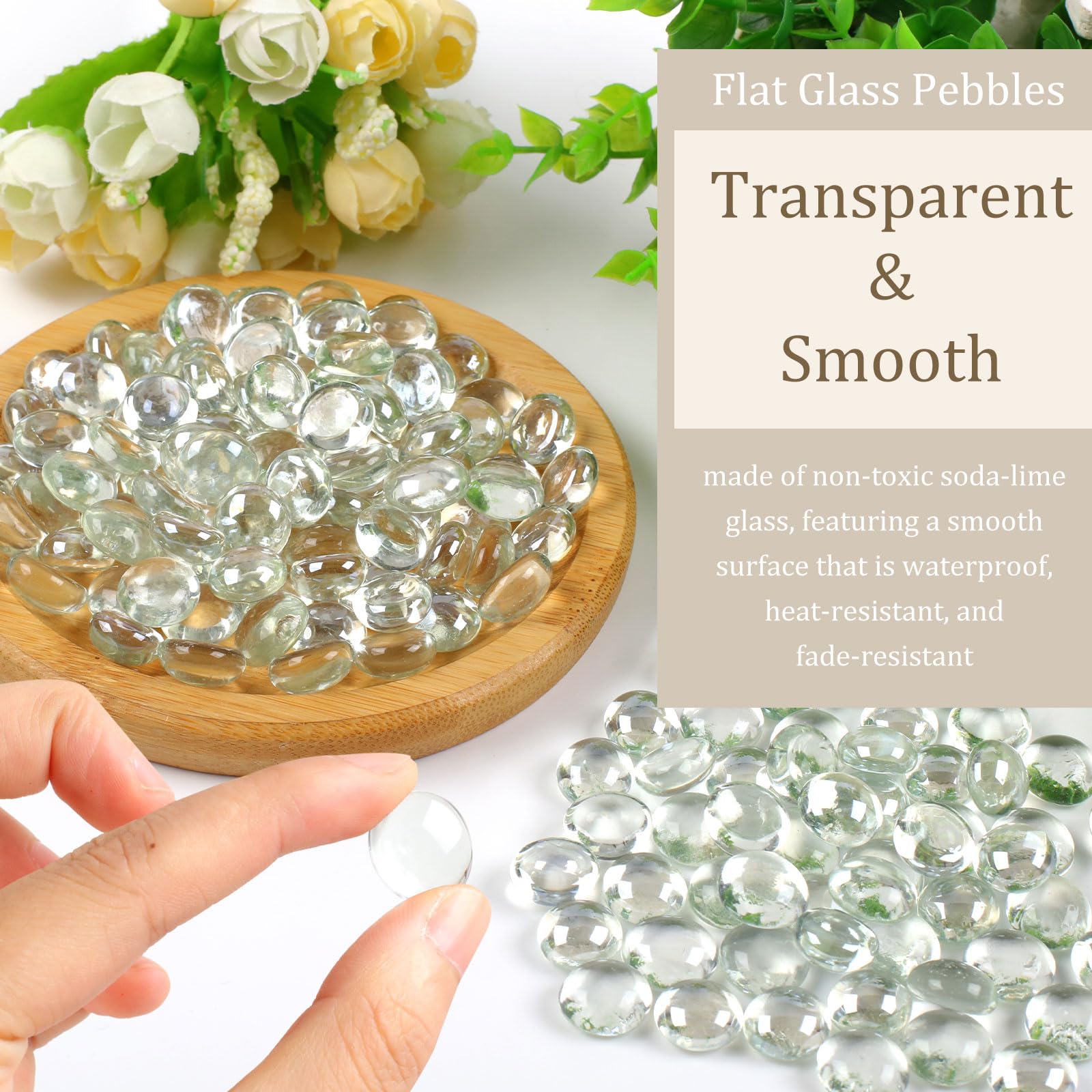 Deepton Glass Pebbles, 150 PCS Flat Glass Beads for Vases Approx 360g, Clear Decorative Stones for Aquariums Vases - Image 3