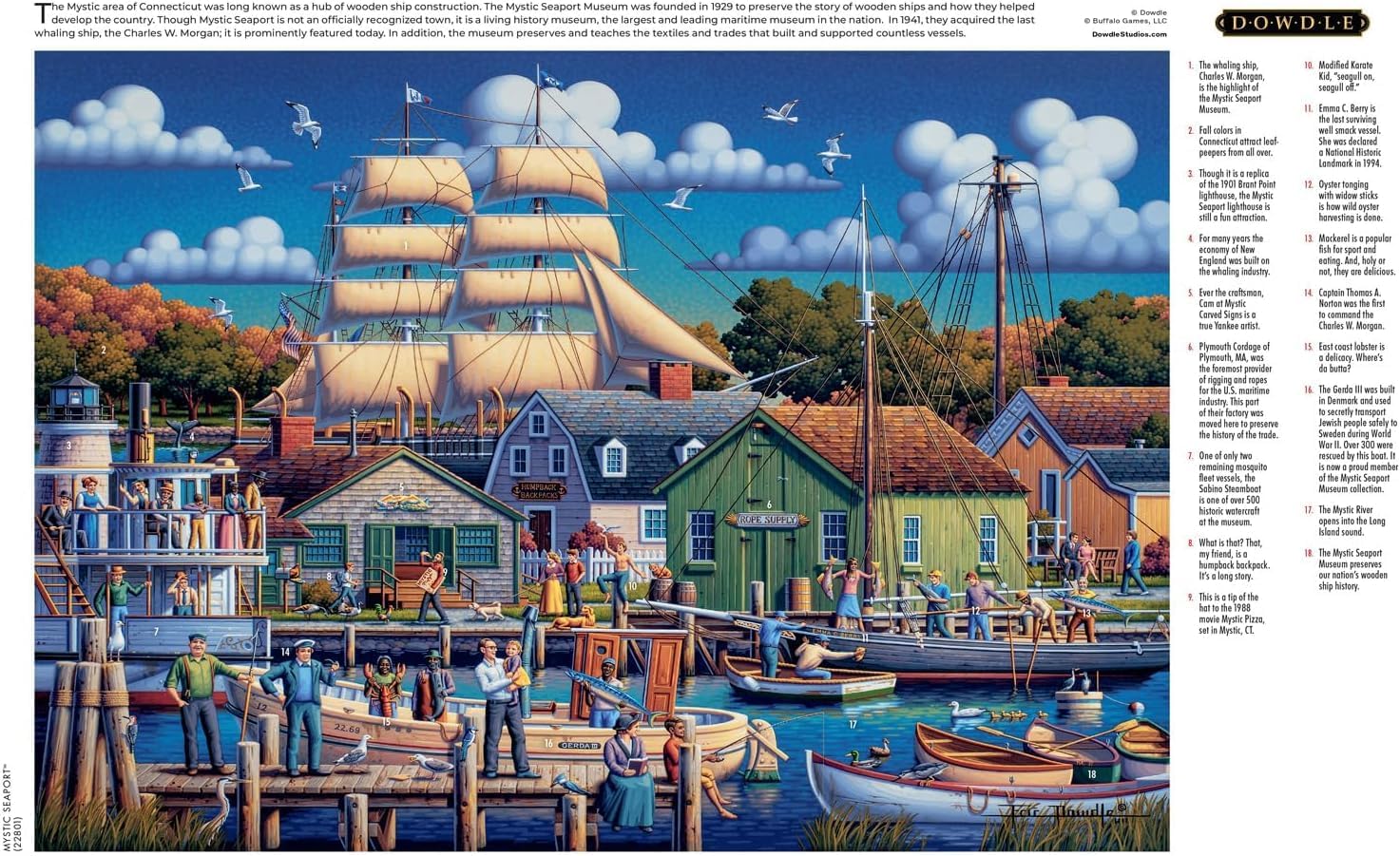 Buffalo Games - Dowdle - Mystic Seaport - 300 Piece Jigsaw Puzzle for Adults -Challenging Puzzle Perfect for Game Nights - Finished Size is 21.25 x 15.00